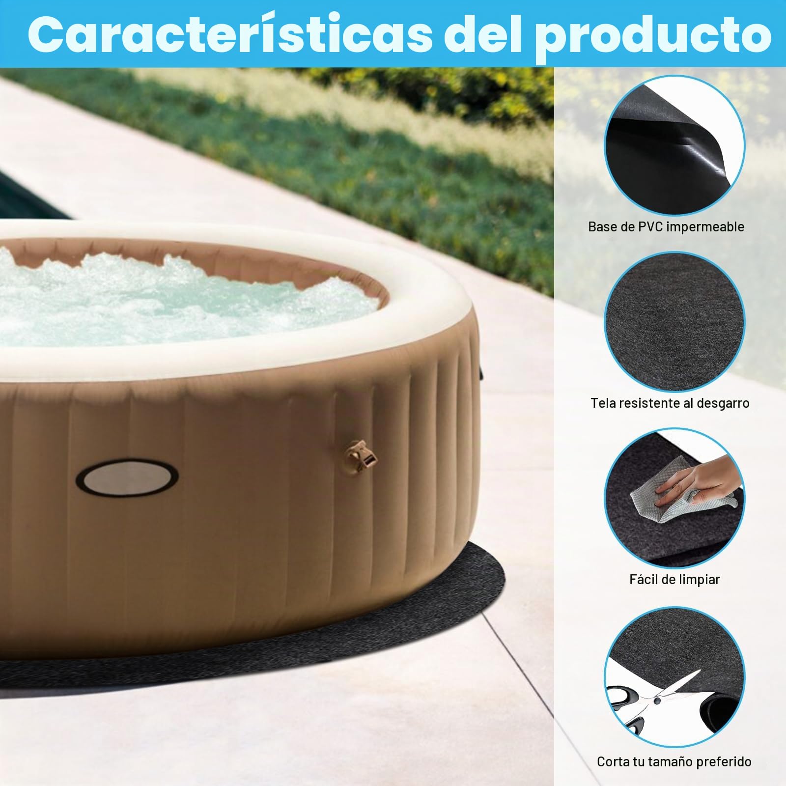 Colchoneta de hidromasaje de 200 cm, Base de Piscina Antideslizante Redonda, Base de Piscina Antideslizante Impermeable para Exterior, colchoneta de Piscina, Lona de Suelo de Piscina Plegable