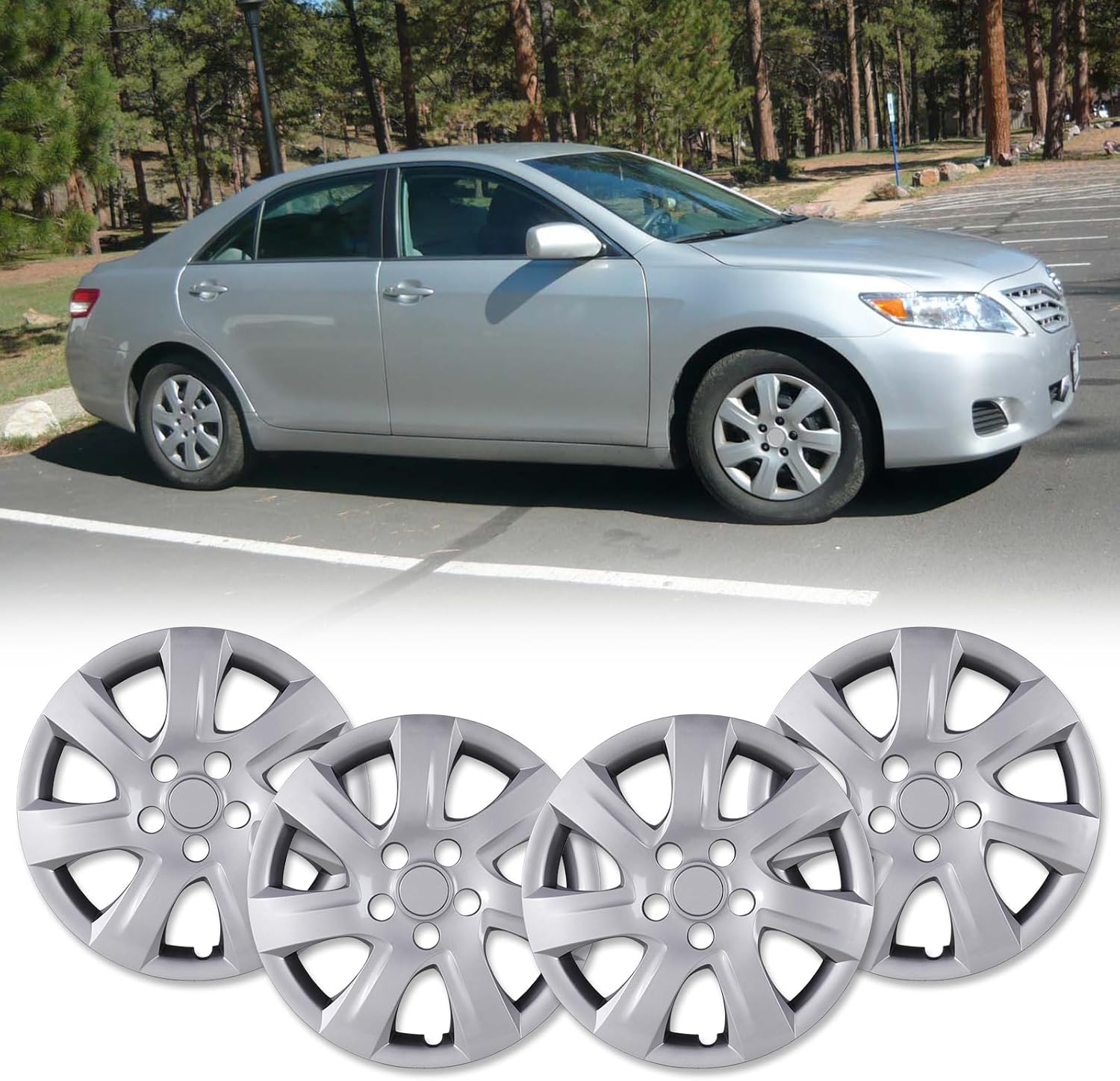 16 Inch Silver Lacquer Hubcaps for 2007-2011 Toyota Camry and Hybrid with Steel Wheels, Set of 4 PP Material Wheel Rim Cover, Snap-On Design Hub Caps - 16” Silver Lacquer 4-Pack