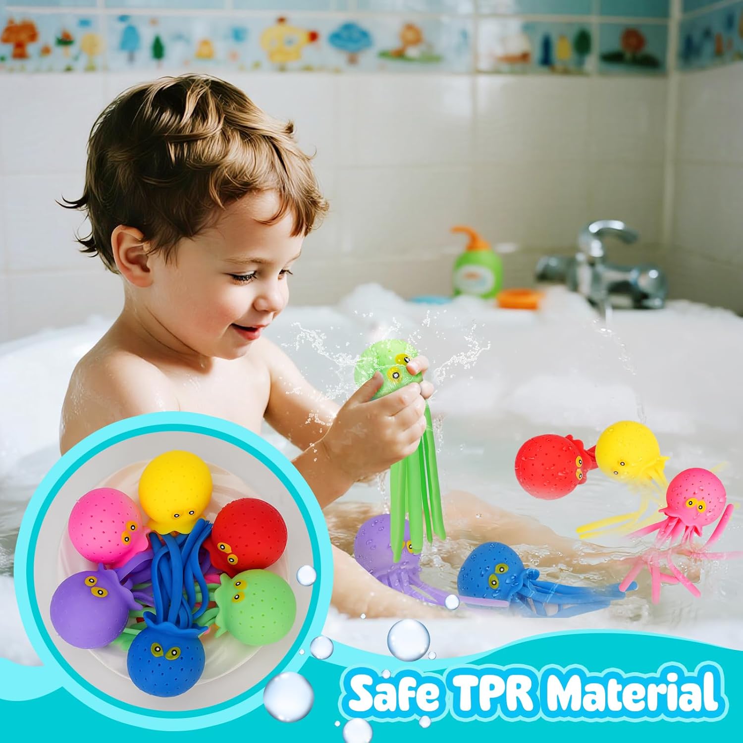 6 Pcs Octopus Water Balls Bath Toy, Sensory Stress Relief Floating Pool Beach Bathtub Toy Reusable Water Bomb Splash Balls, Christmas and Easter Goodie Bag Fillers for Baby Toddler Kids