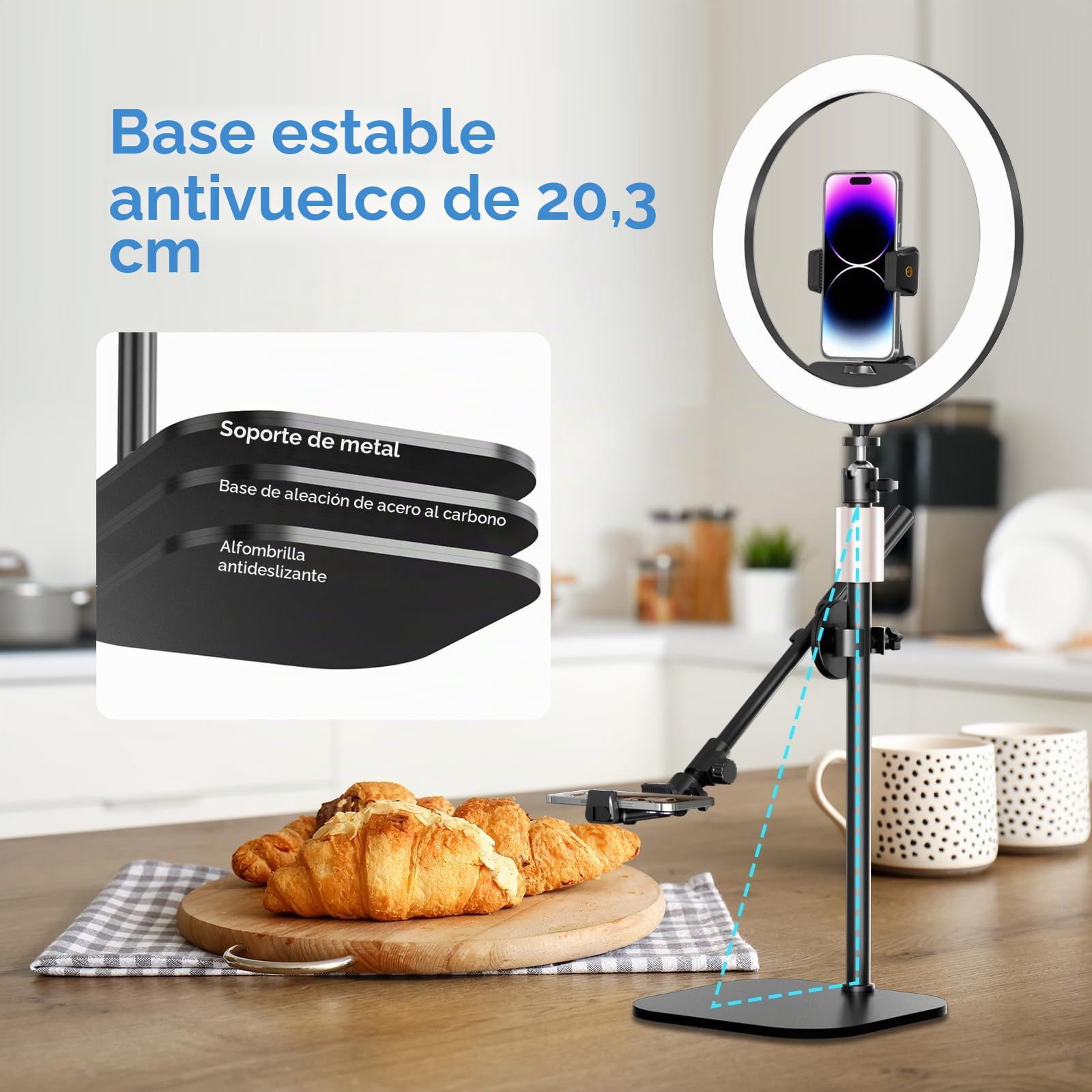 UBeesize 30.5cm Anillo de luz LED con trípode para teléfono móvil, trípode para teléfono móvil con anillo de luz anular, luz LED regulable para grabación de vídeo