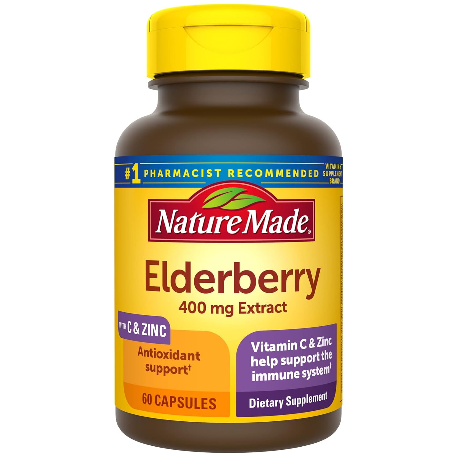 Nature Made Elderberry Vitamin C and Zinc Capsules 400 mg Elderberry Extract Dietary Supplement for Immune Support 60