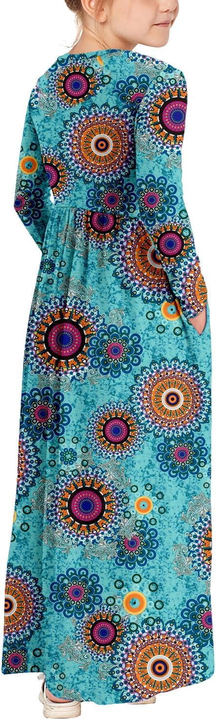 storeofbaby Girls Casual Maxi Floral Dress Long Sleeve Holiday Dresses with Pockets - Image 3