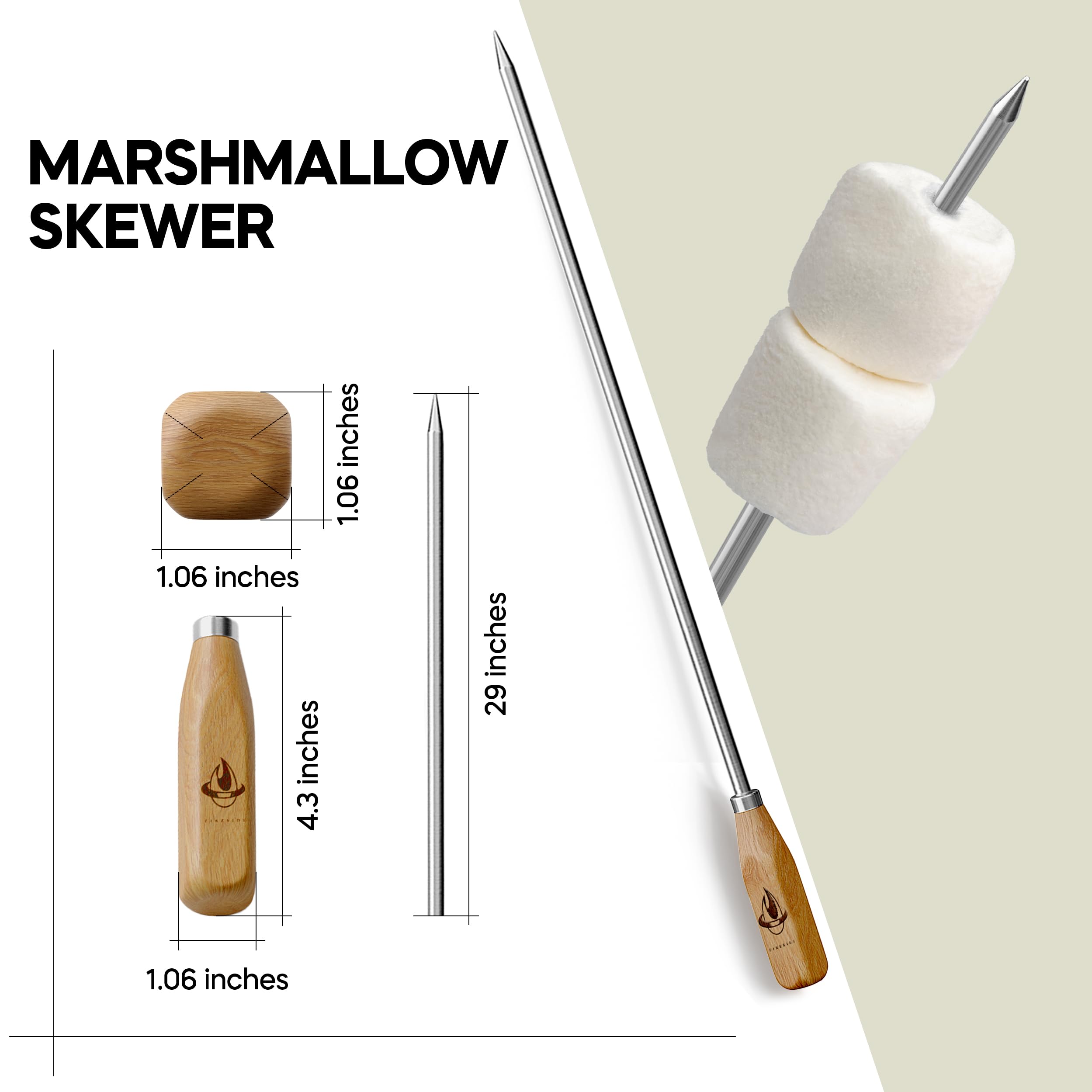 Bastoncini per marshmallow per braciere, 86,4 cm, extra lunghi, per arrosti, spiedini in metallo, arrosto, hot dog, mais, barbecue, accessori da campeggio all'aperto, con manico in legno (confezione