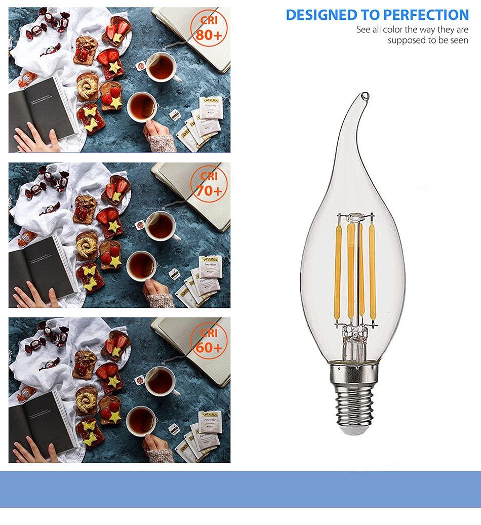 12 Confezioni Lampadine a Candela LED E14 6W(Equivalente a 60W) Lampadina a Filamento LED C35 Non Dimmerabile 600LM,Lampada a Candelabro a Risparmio Energetico Vintage Bianco Caldo 2700K