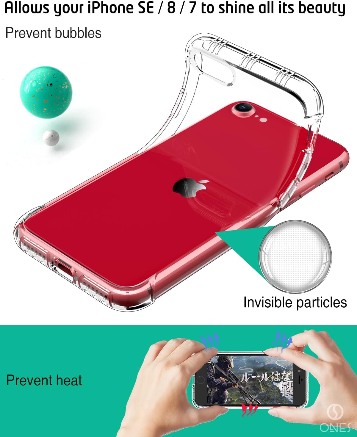 ONES for iPhone SE3 SE2 SE 8 7 Case Clear, Slim Soft TPU Silicone Cover, Military Drop Protective Thin Phone Bumper Case with Shockproof Airbags, Yellowing Resistant, Transparent - Image 6