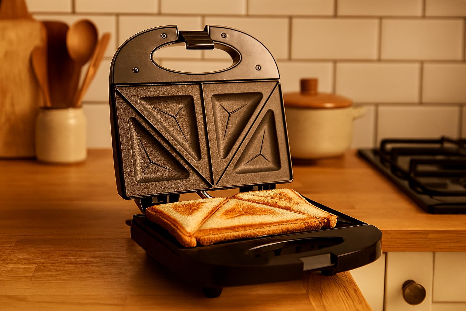 My Wave - Sandwichera - Potencia de 750W - Para Todo Tipo de Alimentos - Apertura de 90º - Parrilla Eléctrica con Placas Antiadherentes - Medidas: 22,5 x 14 cm- Negro