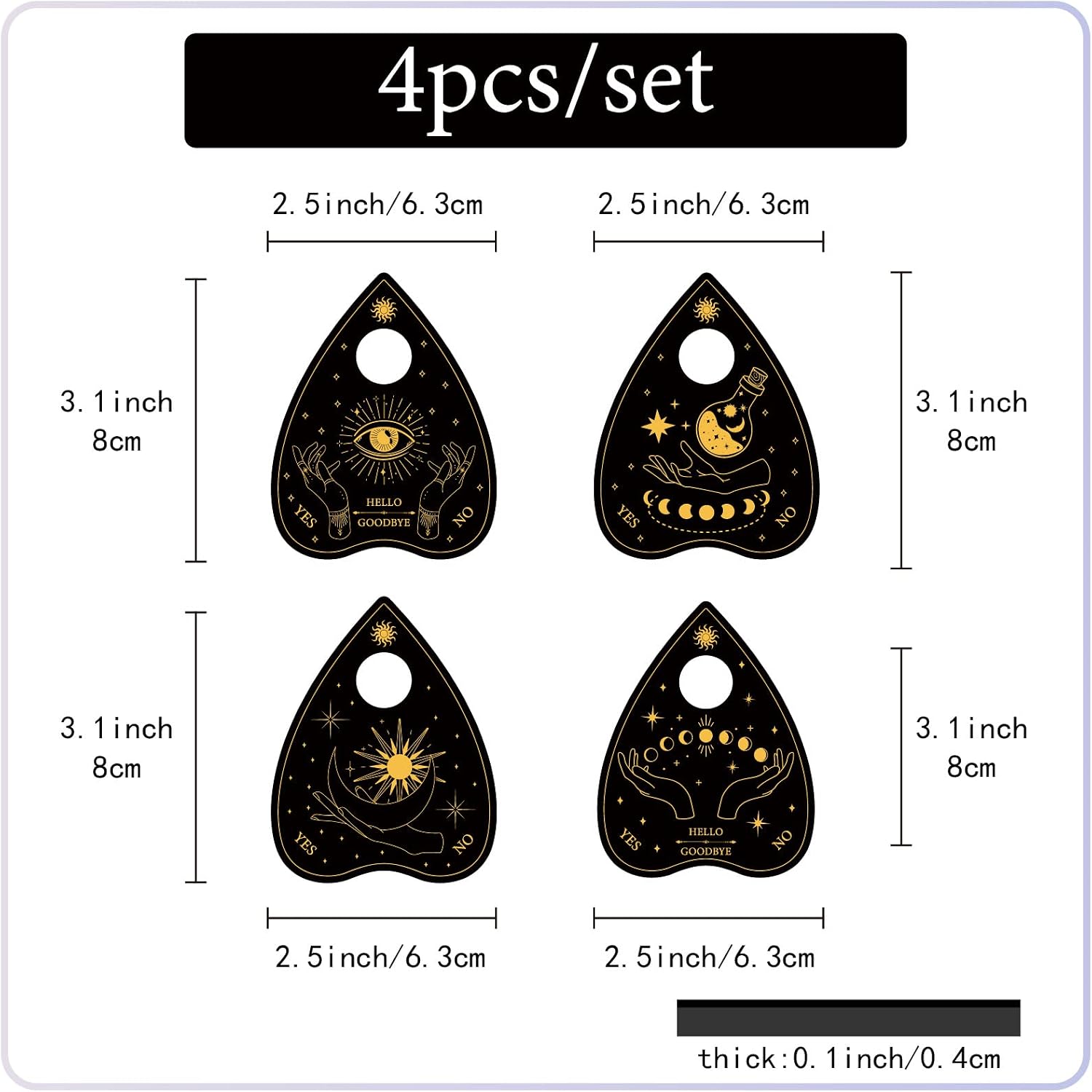 CREATCABIN 4Pcs Planchette Spirit Board Wooden Crystal Holder Mini Crystal Sphere Display Stand Witch Stuff Moon Wiccan Decor Witchy Supplies Small Tray for Crystal Ball Stones Witchcraft-Magical Hand image 2