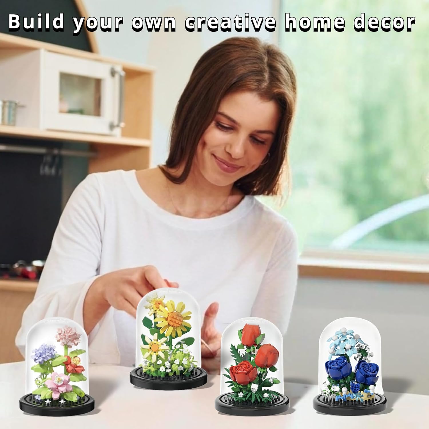 4 Assembly Bonsai Tree Flowers Micro Bricks Building Set with Dust Cover,Artificial Flowers Botanical Collection for Home Decor, Creative Gifts for Adults Women Teens,1136 Pieces
