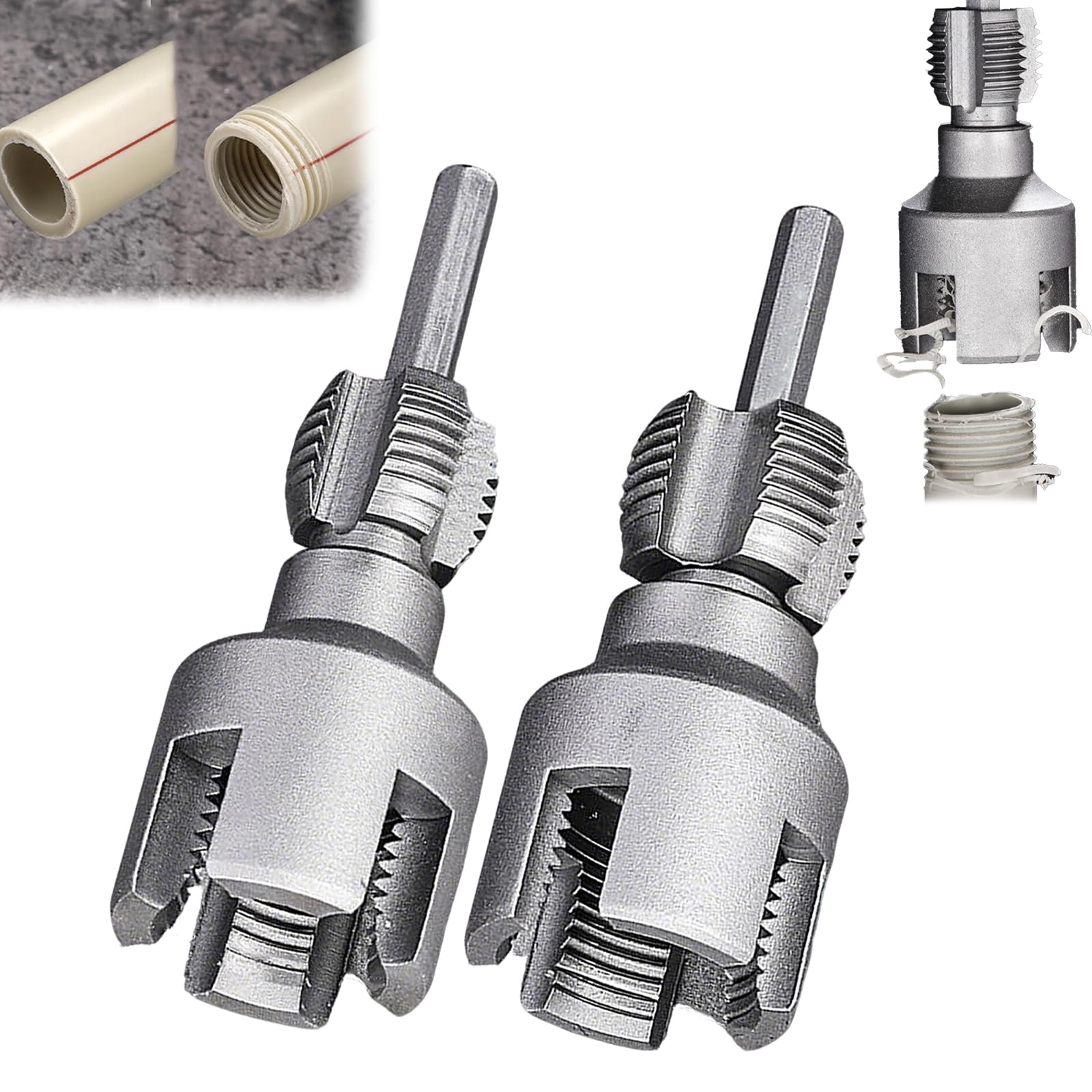 Integrated Internal & External Pipe Threading Tool, Plastic Pipe Threader Cutting Tool, PVC Pipe Threader Electric Drill Compatible, 1/2" (DN15) 3/4"
