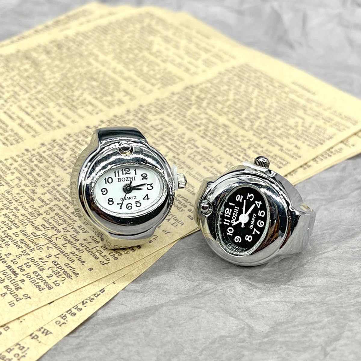 DOCIM 2pcs Moda Novedad Reloj Forma Anillo Anillo Anillo Reloj Pareja Relojes Anillos para Mujeres Hombres,Negro