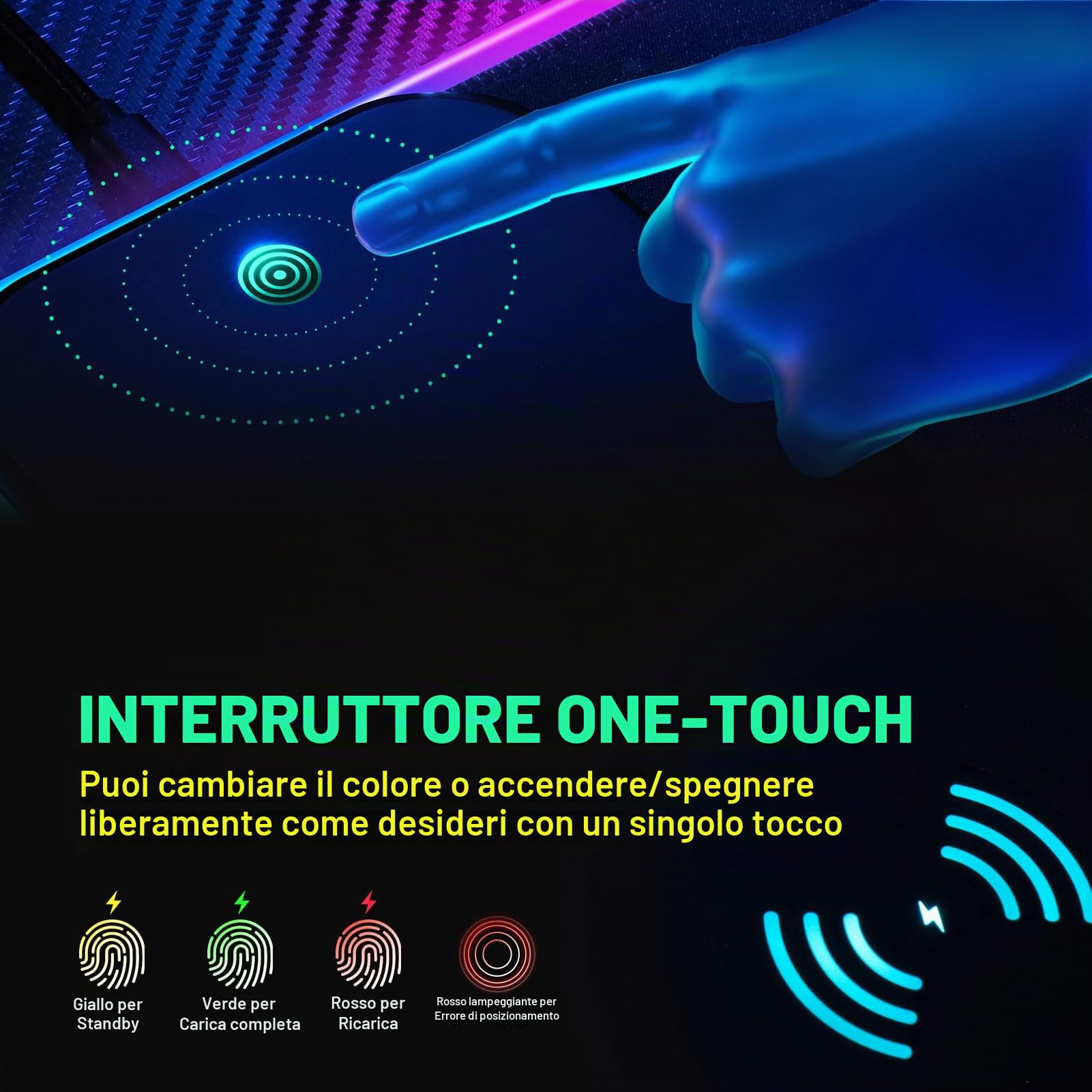 GIM 10 W Wireless Charger Extended RGB Mouse Pad, antiscivolo base in gomma 10 modalità di illuminazione 4 mm ultra spessa per Samsung Galaxy S10/S9/S8 Plus Note 9/8 iPhone 8/X/XR/XS/11/11 Pro