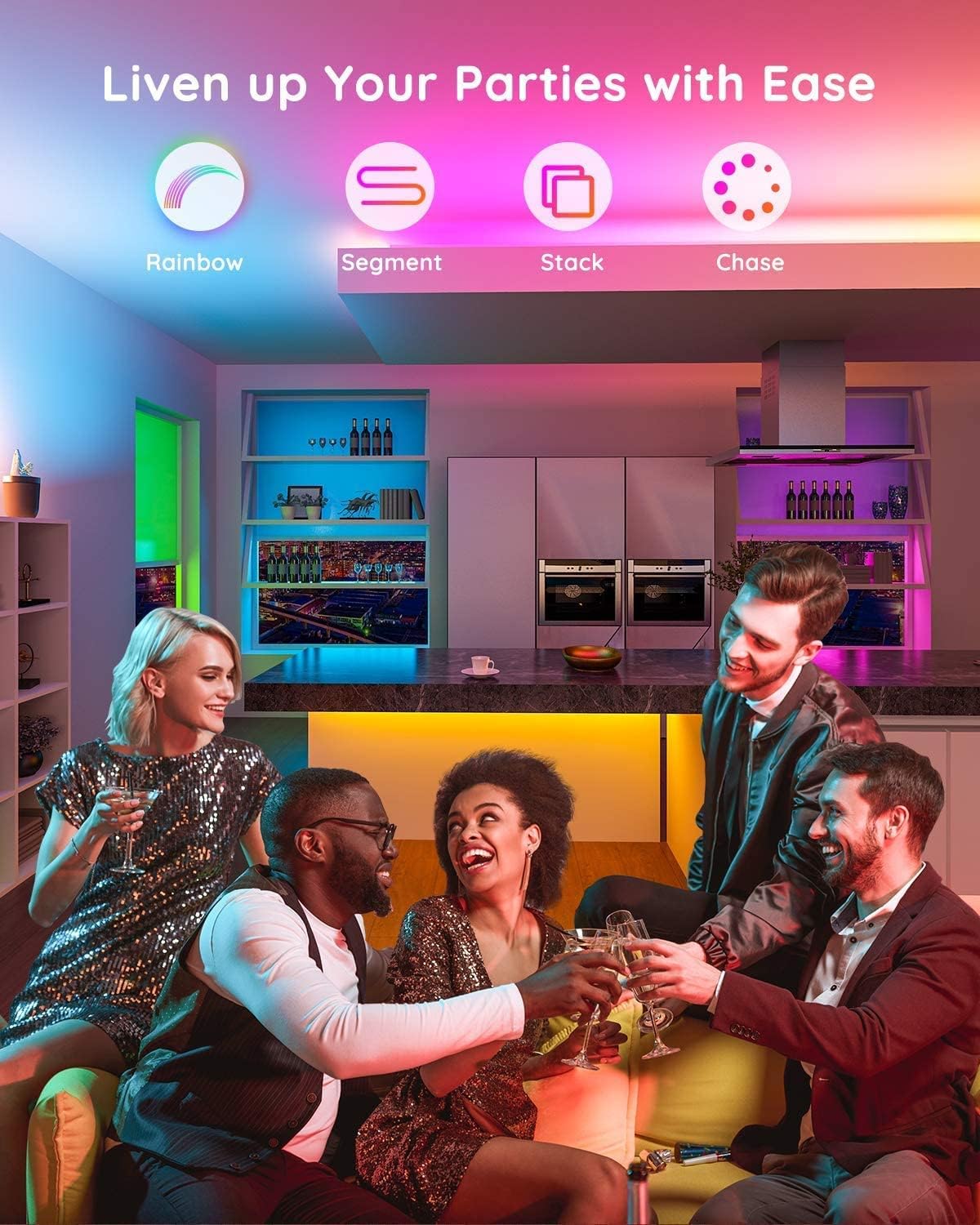 Govee RGBIC LED Strip Lights, 32.8ft LED Lights with Remote Control, 11 Scene Modes and 6 Brightness Color Changing LED Lights, Easy Installation Light Strip for Bedroom, Christmas(2x16.4ft)