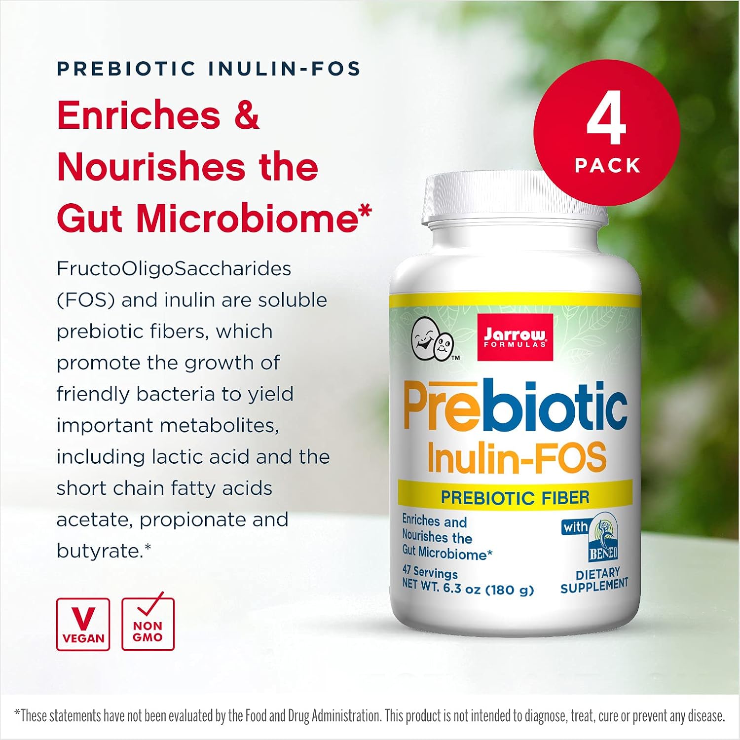 Jarrow Formulas Inulin FOS, Soluble Prebiotic Fibers That Promote Gut and Overall Health*, 6.3 oz Powder : Health & Household