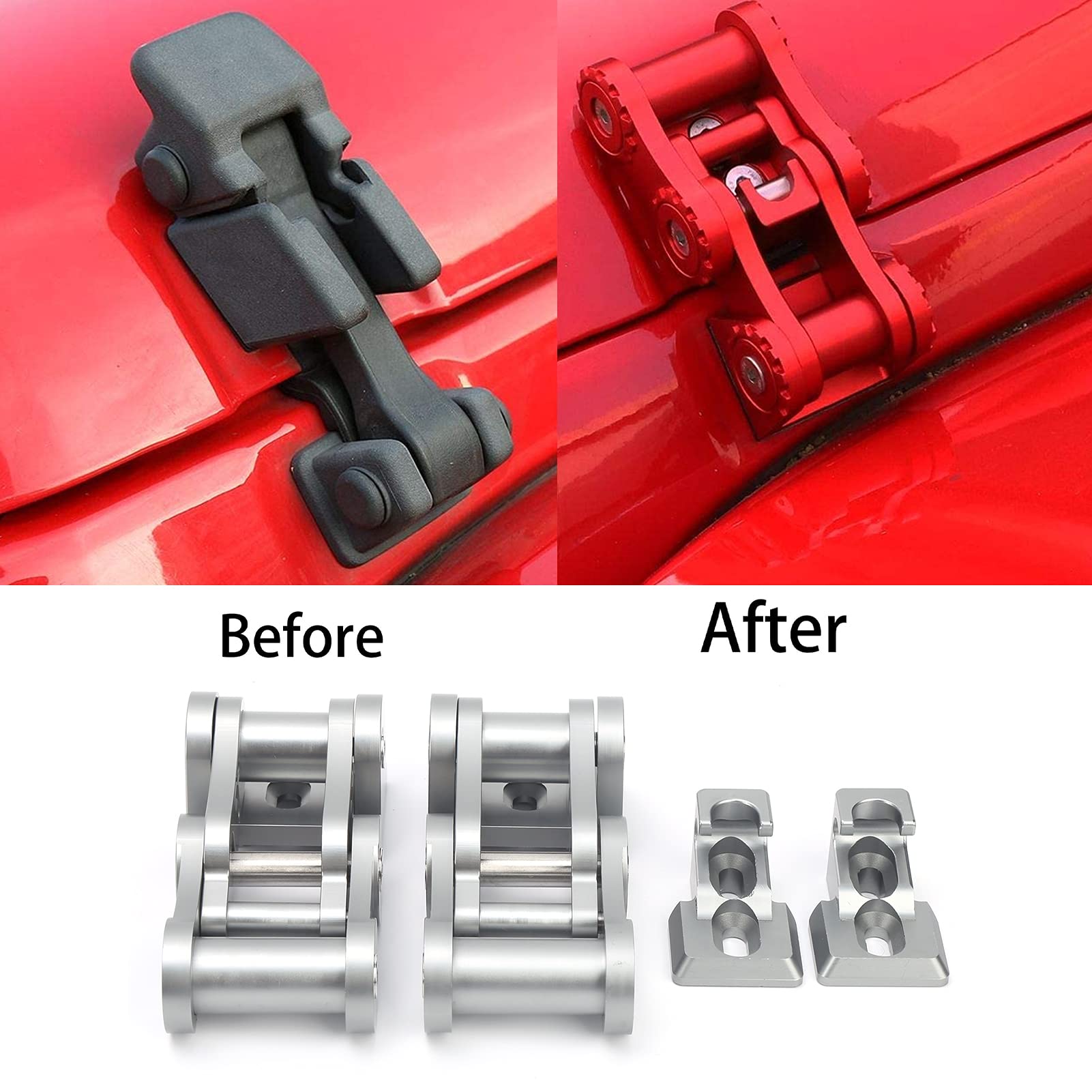 Loquets de Capot de Voiture Rouge CNC en Alliage D'aluminium en Acier Inoxydable Serrure de Capot Verrous de Capot de Remplacement Adaptés aux Pièces de Fixation de Capot(Titane)