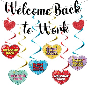 Welcome Back To Work Decoration Banner So Glad Youre Back To Work Banner and Hanging Swirls for Office Party Supplies