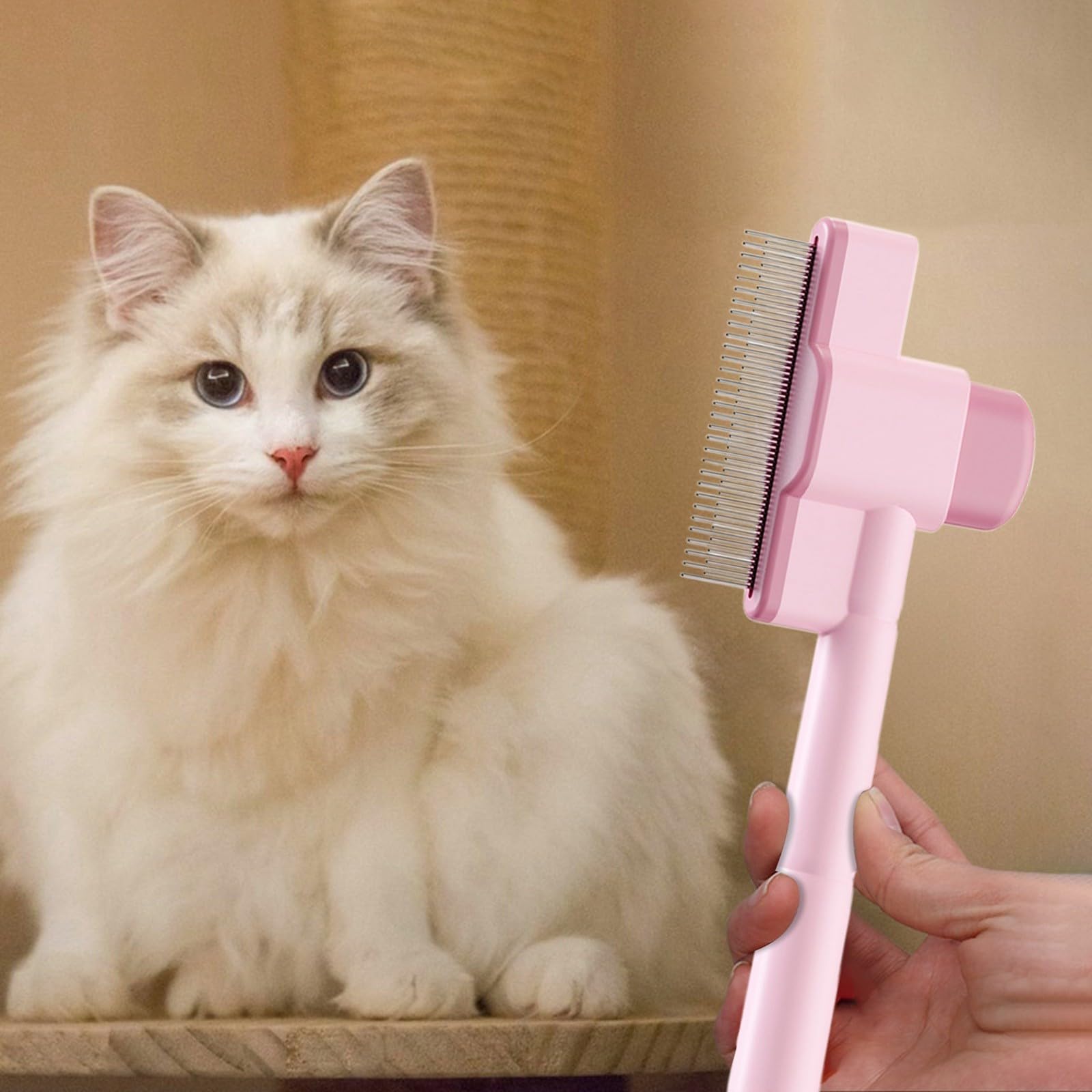 HELLORSO Multifunctional Pet Hair Comb Flea and Tear Stain Removal, 2025 New Flea Comb Dog Cat Hairs Removal Cat Hair Grooming Brush, Upgrade Self Cleaning Pet Hairs Combs (Pink)