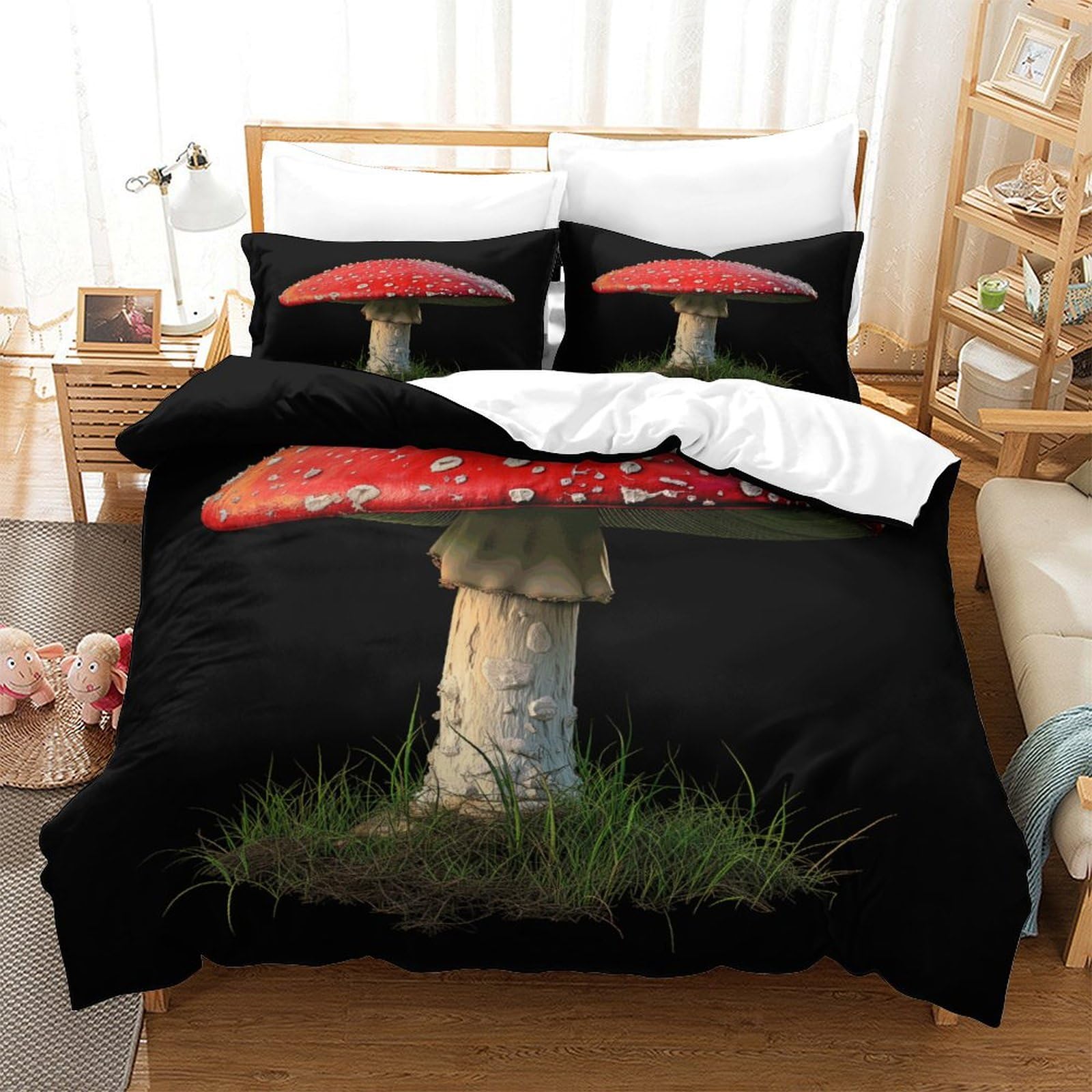 P1S9U7W5Y 3D Printed Mushroom Style Duvet Cover Set 3pcs Microfiber Mushroom Bedding Set SuperKing