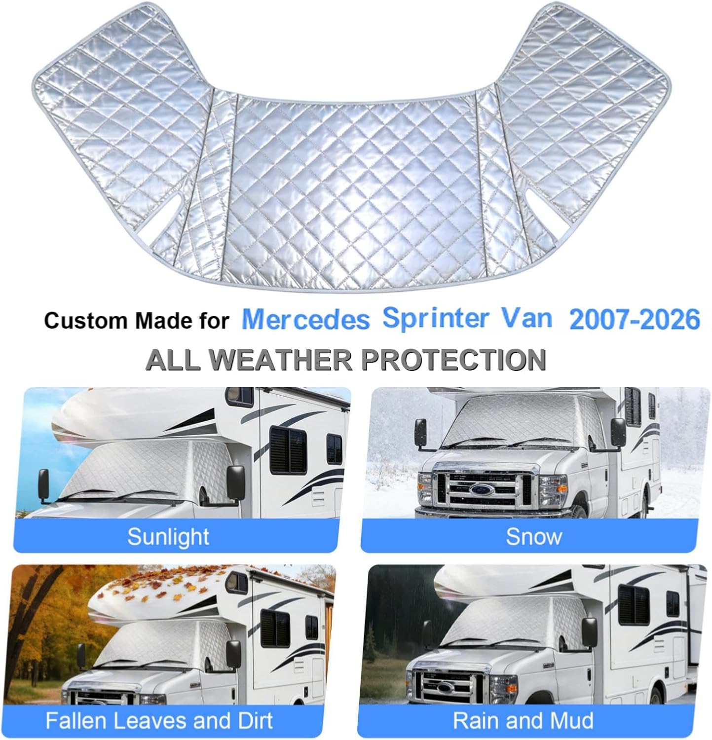 Custom Fit RV Windshield Cover for Mercedes Sprinter Van 2007-2026 All-Weather Sunshade for Blackout Privacy, Waterproof and Durable