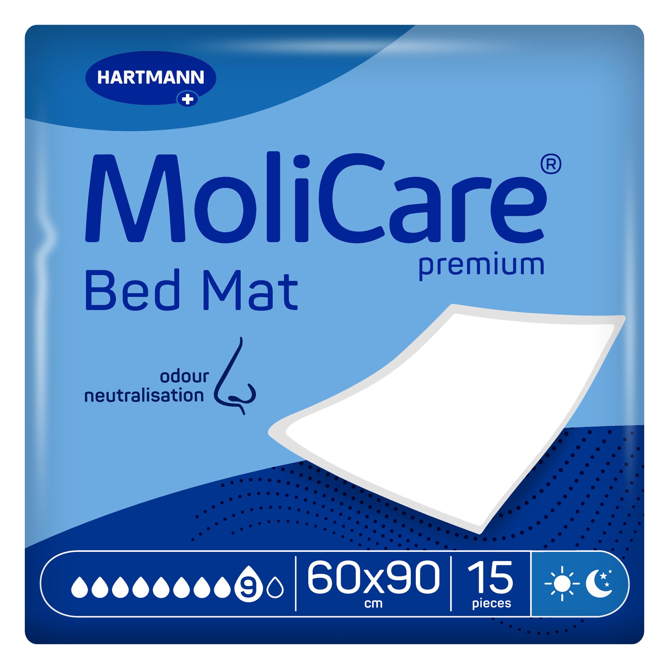 Molicare Premium Bed Mat 9 Gouttes : Alèse de lit avec Noyau Absorbant en Flocons de Cellulose, 60 x 90 cm, 15 pièces