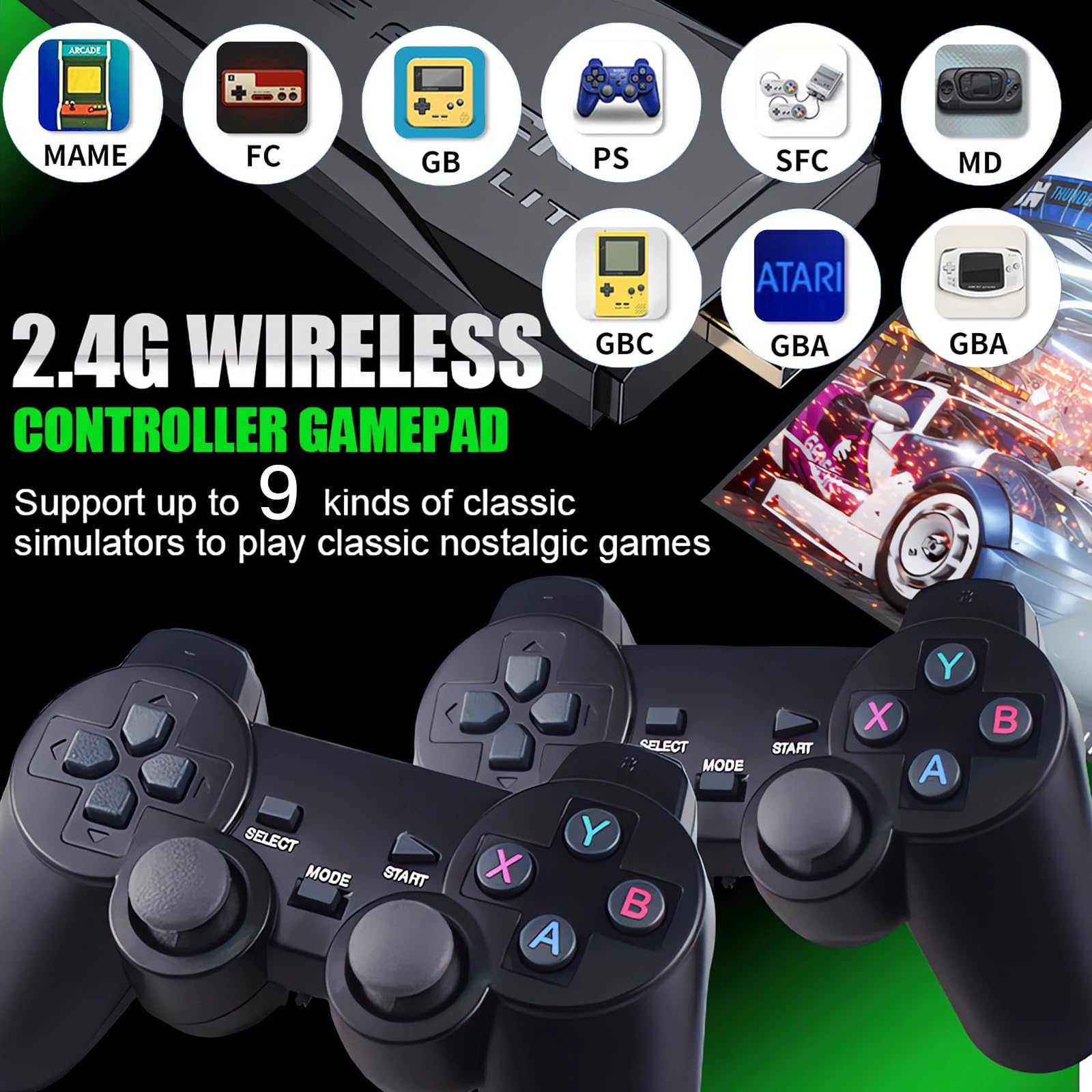 Consola Retro Inalámbrica HDMI 4K | 20.000+ Juegos Integrados | 2 Mandos 2,4 GHz | Plug And Play TV