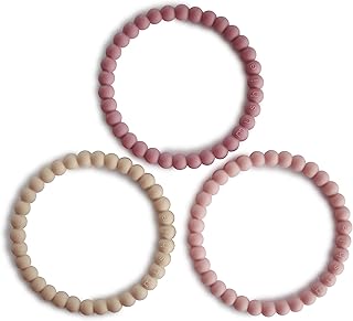 mushie Pearl Teether Bracelet | 3-Pack (Linen/Peony/Pale Pink)