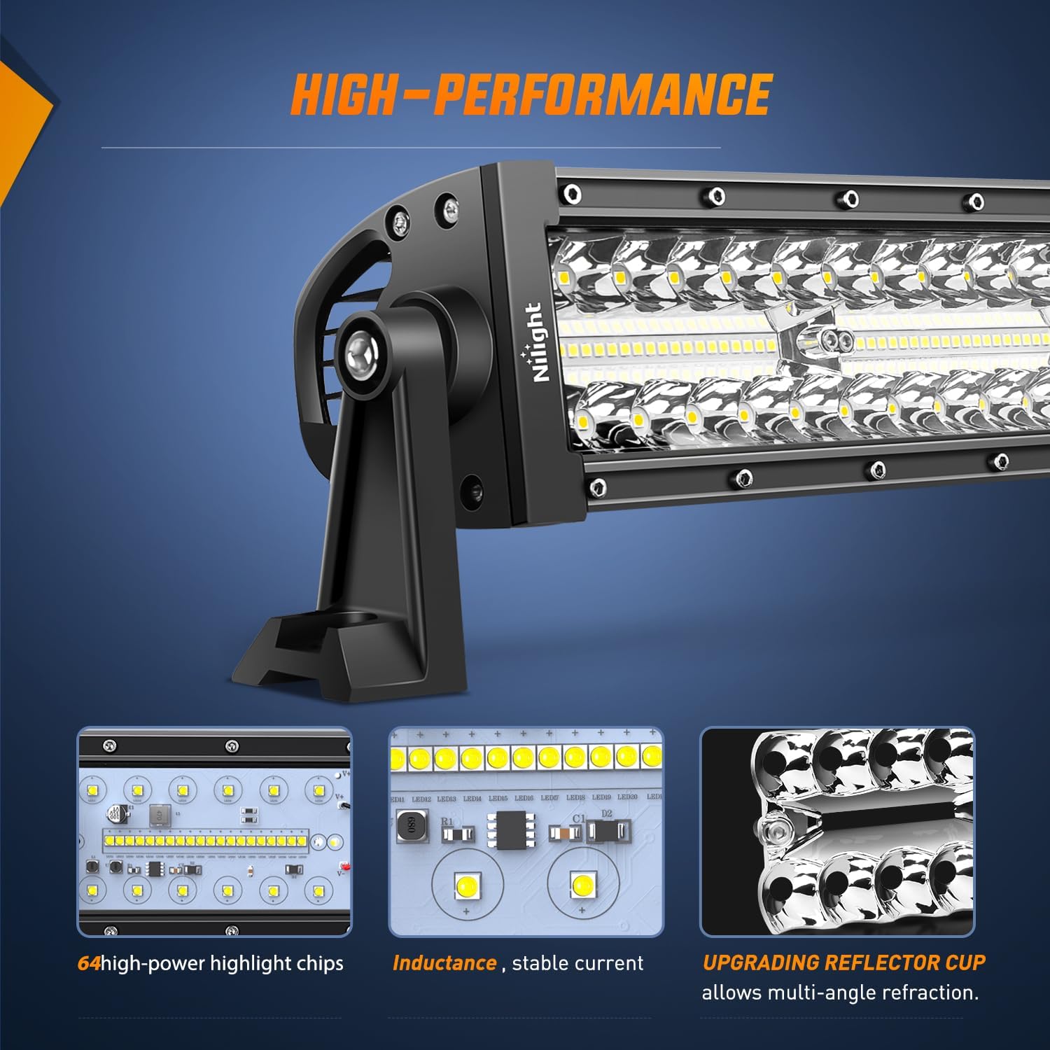 Nilight LED Light Bar 9.5 Inch Triple Row Spot Flood Combo 64LEDs Lights Fog Driving Work Backup Bumper Lighting for Off-Road Truck SUV ATV UTV