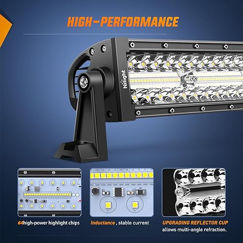 Miniatura 3 de Nilight Barra de luz LED de 9.5 pulgadas, triple fila de inundación, combo de 64 LED, luces antiniebla, conducción, trabajo, parachoques de