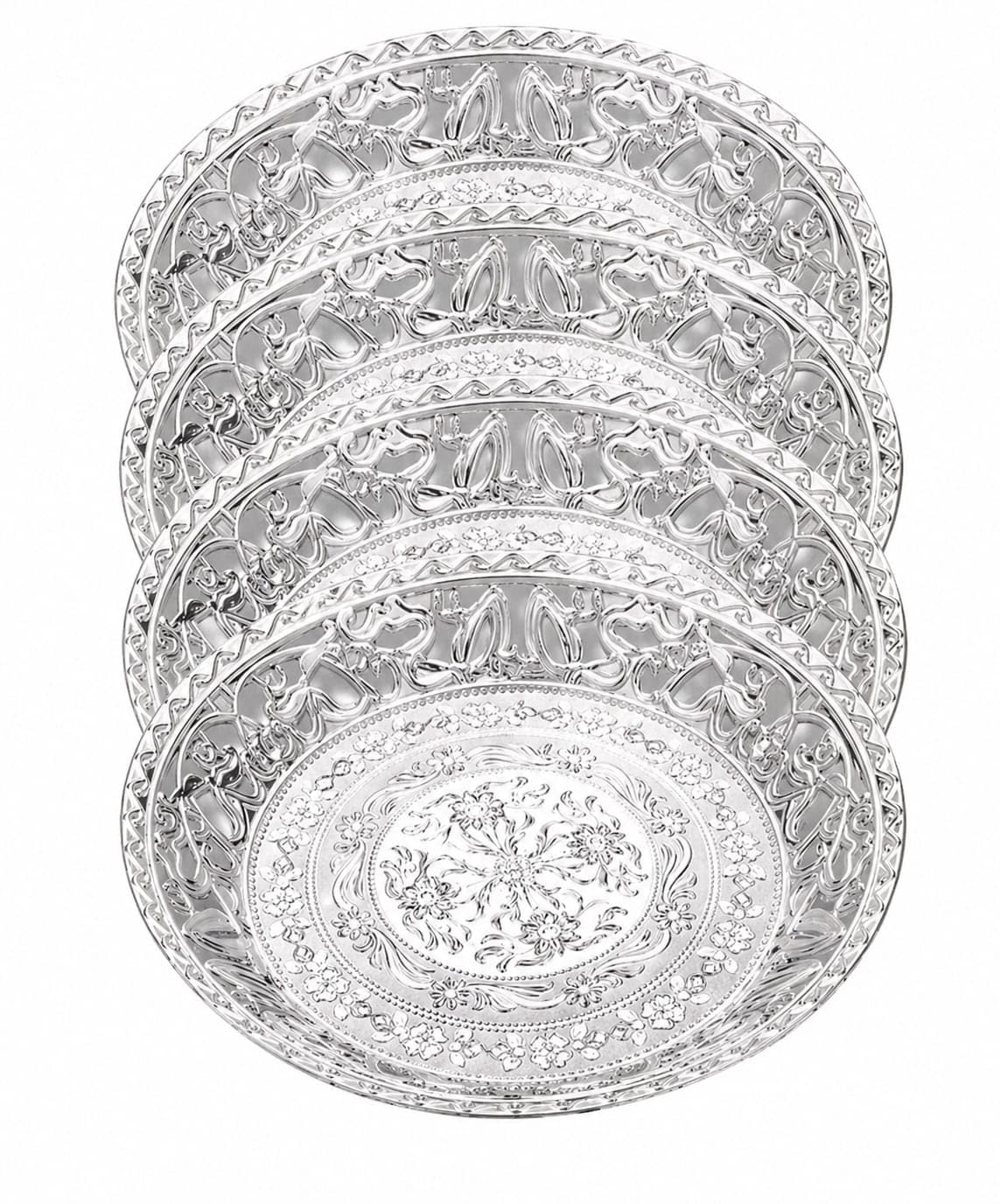 Hapy Choices-Round Silver Color Decorative Tray Plate/Serving Platter for Function and Wedding Tray/for Diwali Function/Silver Colour Service Plate 36CM Big Size for Elegant Decoration Set 3-image-19