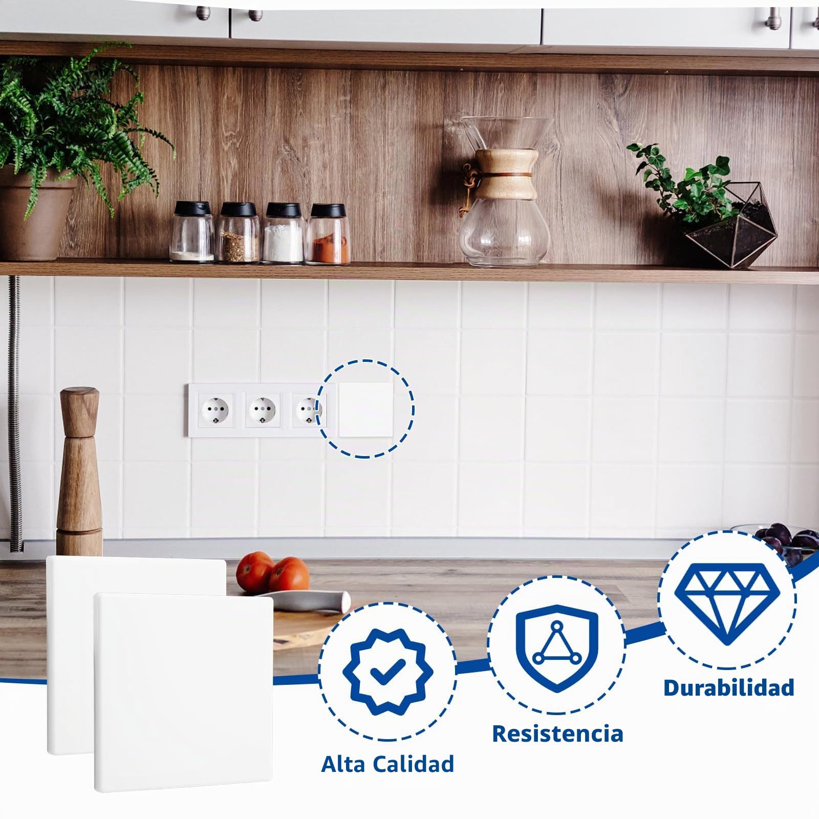 Placa De Pared Decorativa En Blanco, Set De 2 Unidades De 8,6 X 8,6 Cm, Fabricada En Plástico Sin Tornillos, Ideal Para Cubrir Enchufes O Interruptores No Utilizados, Fácil De Instalar Y Duradera