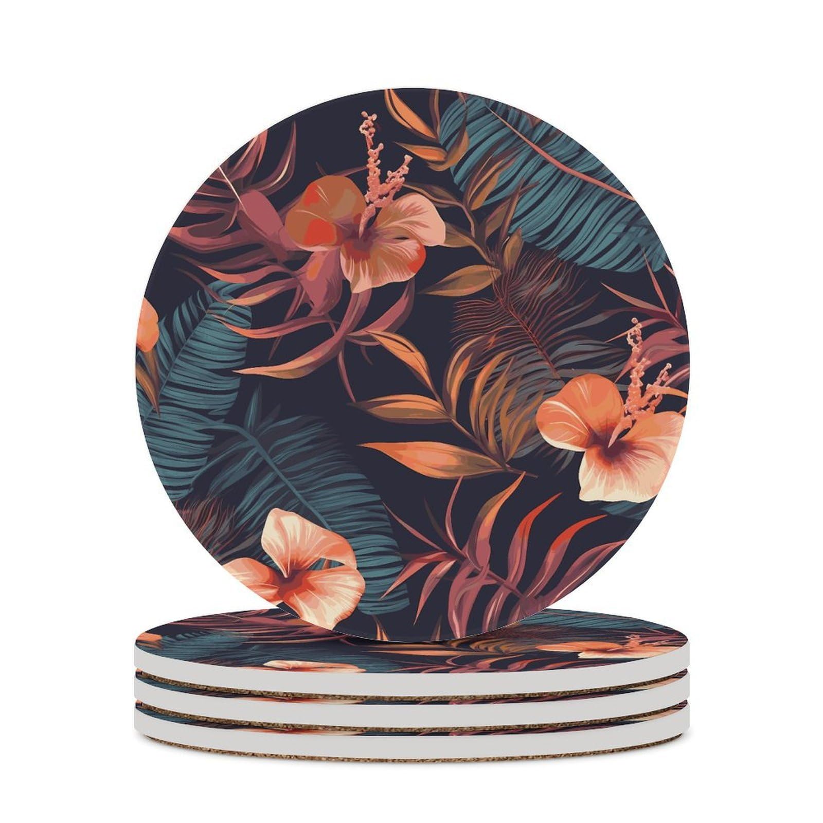 Tropical Flower Coaster with Cork Base Drink Coasters for Coffee Table Decor Modern Cup Coasters with Non-Slip & Heat-Resistant Cute Ceramic Table Coaster for Home Dining