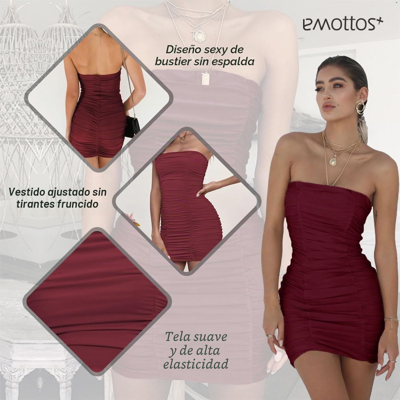 Sexy Mini Ruched Dress, Vestido de Verano sin Mangas, Suave Doble Capa Bodycon Dress, Mini Tubo lápiz Club Cocktail Party Dress(Negro/Blanco/Rojo, S-XL)