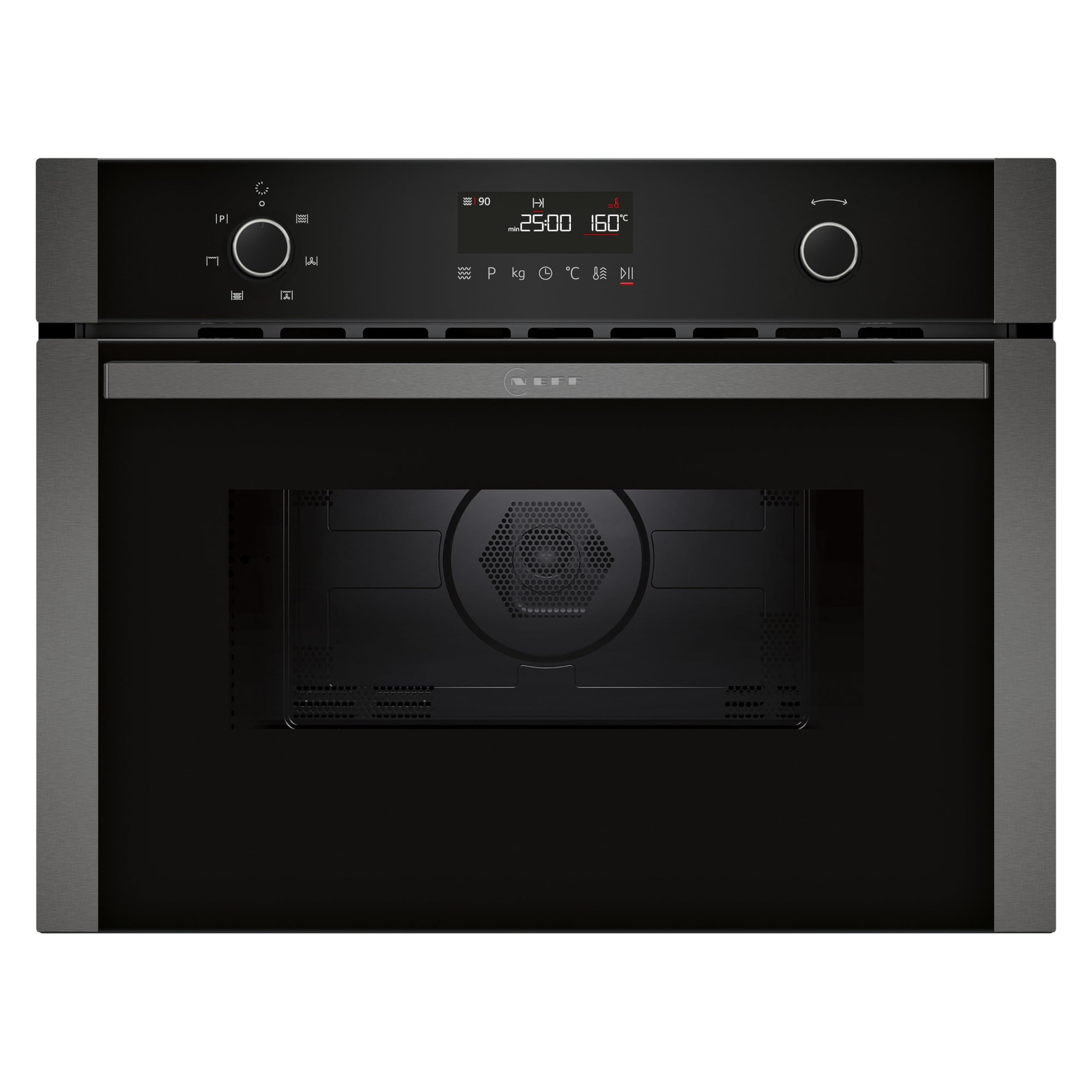 Neff N 50, C1AMG84G1, Einbau Mikrowelle mit Heißluft 60 x 45 cm, Easy Clean für schnelle Reinigung, LCD Display, 1-Touch Buttons, Automatikprogramme, Grill, Graphite-Grey