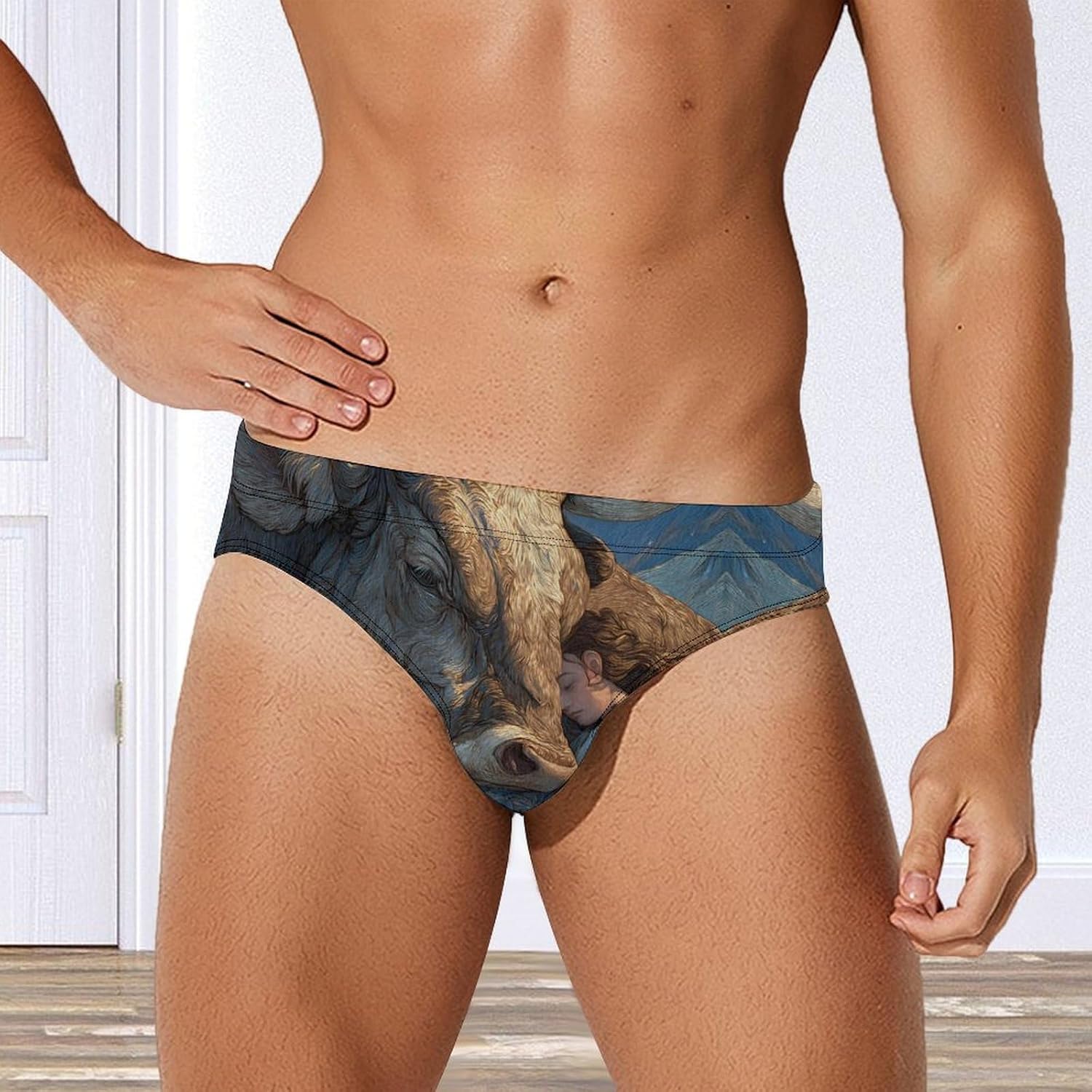 Taurus Constellation Bull Lilies Men's Swimwear Bikini Swimming Briefs Stretchy Swimsuits Board Surf Shorts Trunks