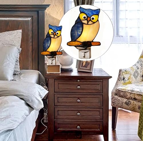 Miniatura 6 de HUIMIEJU - Luz nocturna de búho de cristal de color, luz nocturna de animales para habitación de niños, enchufe de pared, luz de búho de vidrio