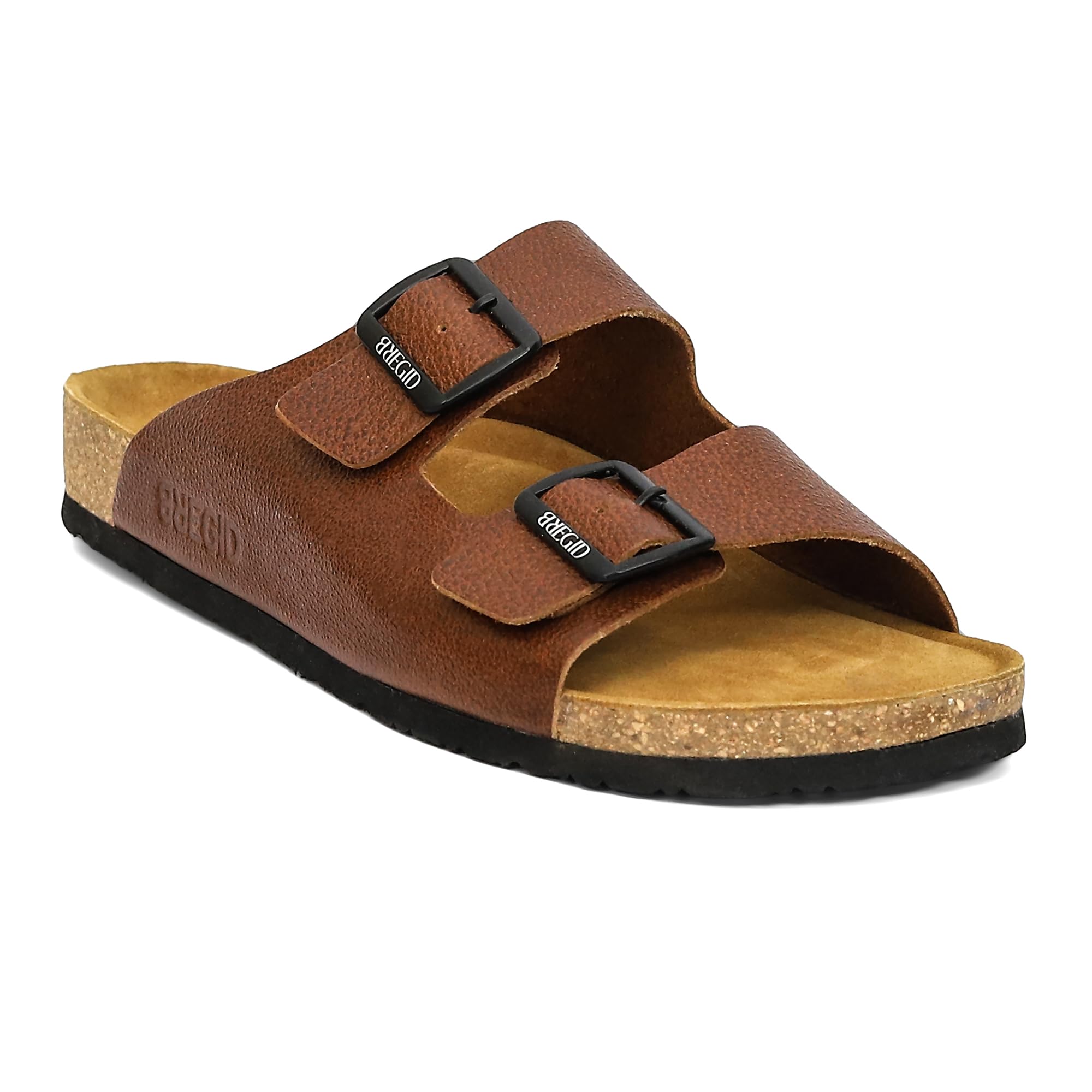 bregid Men Tan Grain Leather Sandals Classic Open Toe Comfortable Cork Eva Sole Casual Summer Footwear for Daily Wear-picture-17