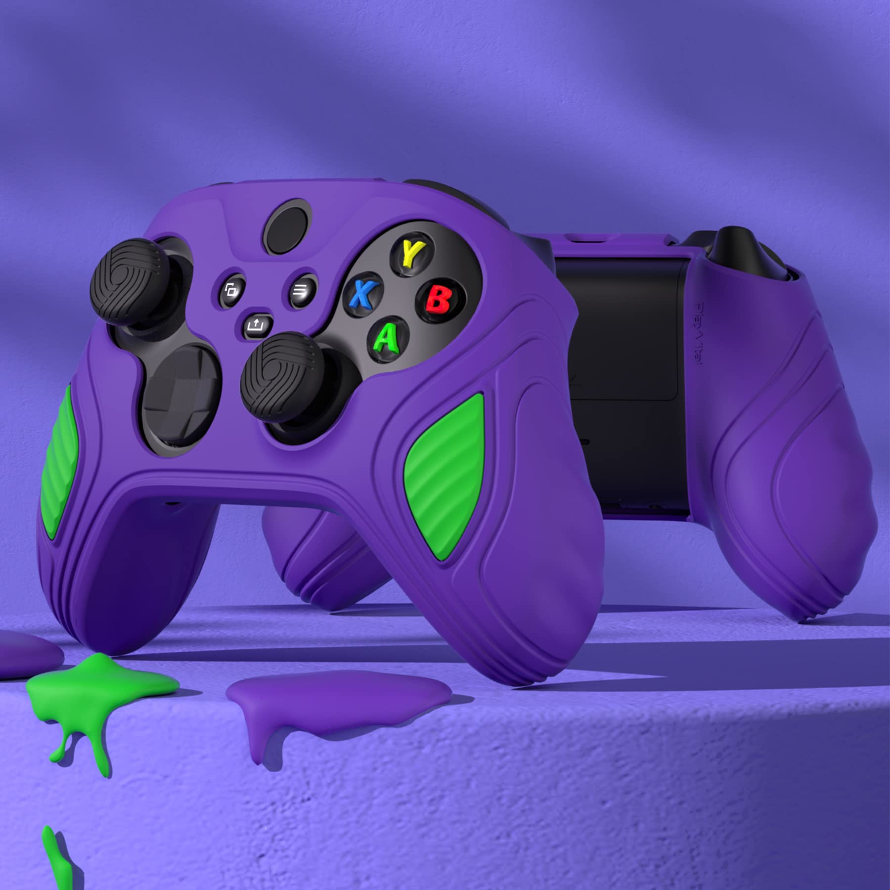 PlayVital Coque Protection pour Xbox Series X/S Manette Accessoires Protège,Housse avec Capuchon Joystick pour Xbox Core Controller Cover Silicone Skin-Néon Genesis Violet & Vert,Édition Scorpion