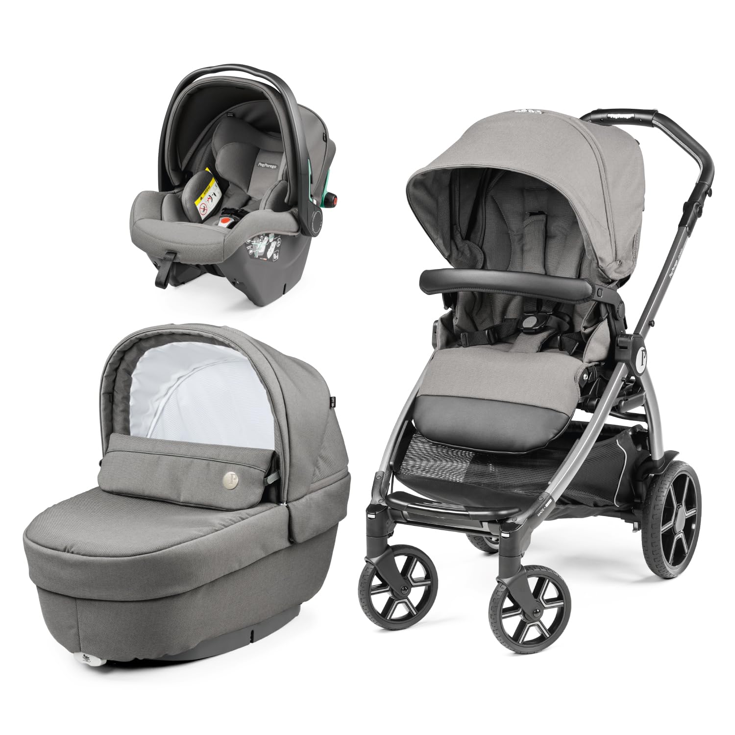 PEG Book Modular Passeggino Trio Neonati 0-4 Anni, Reversibile, Navicella, Seggiolino Auto i-Size, Mercury