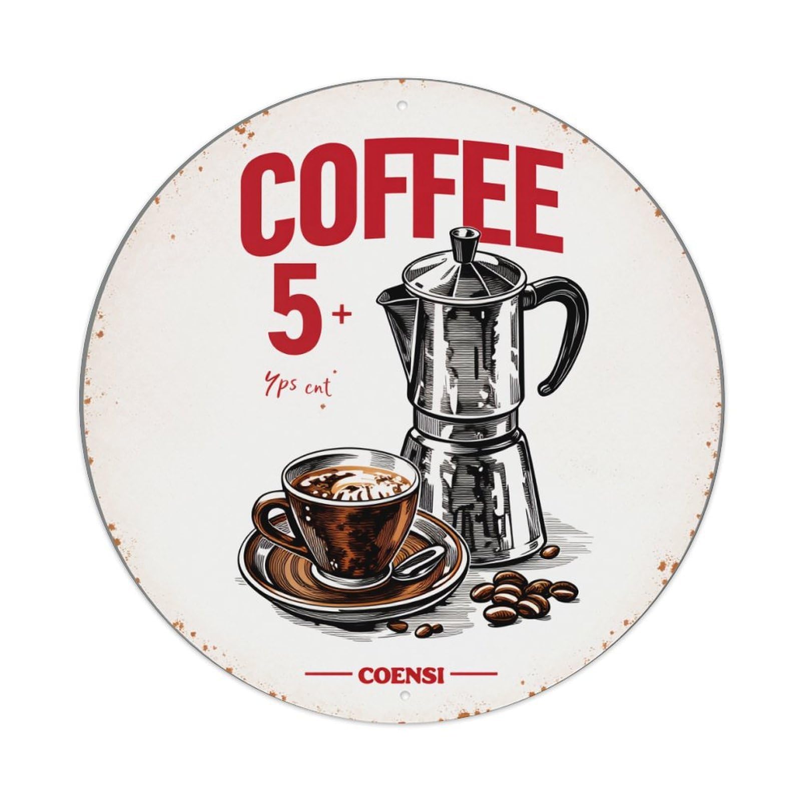 Coffee Pot Cup Beans Logo Vintage Metal Tin Sign Retro Wall Decor for Home Bar Garage Cafe, Indoor & Outdoor Decorative，circle Metal Poster, 8x8 Inch
