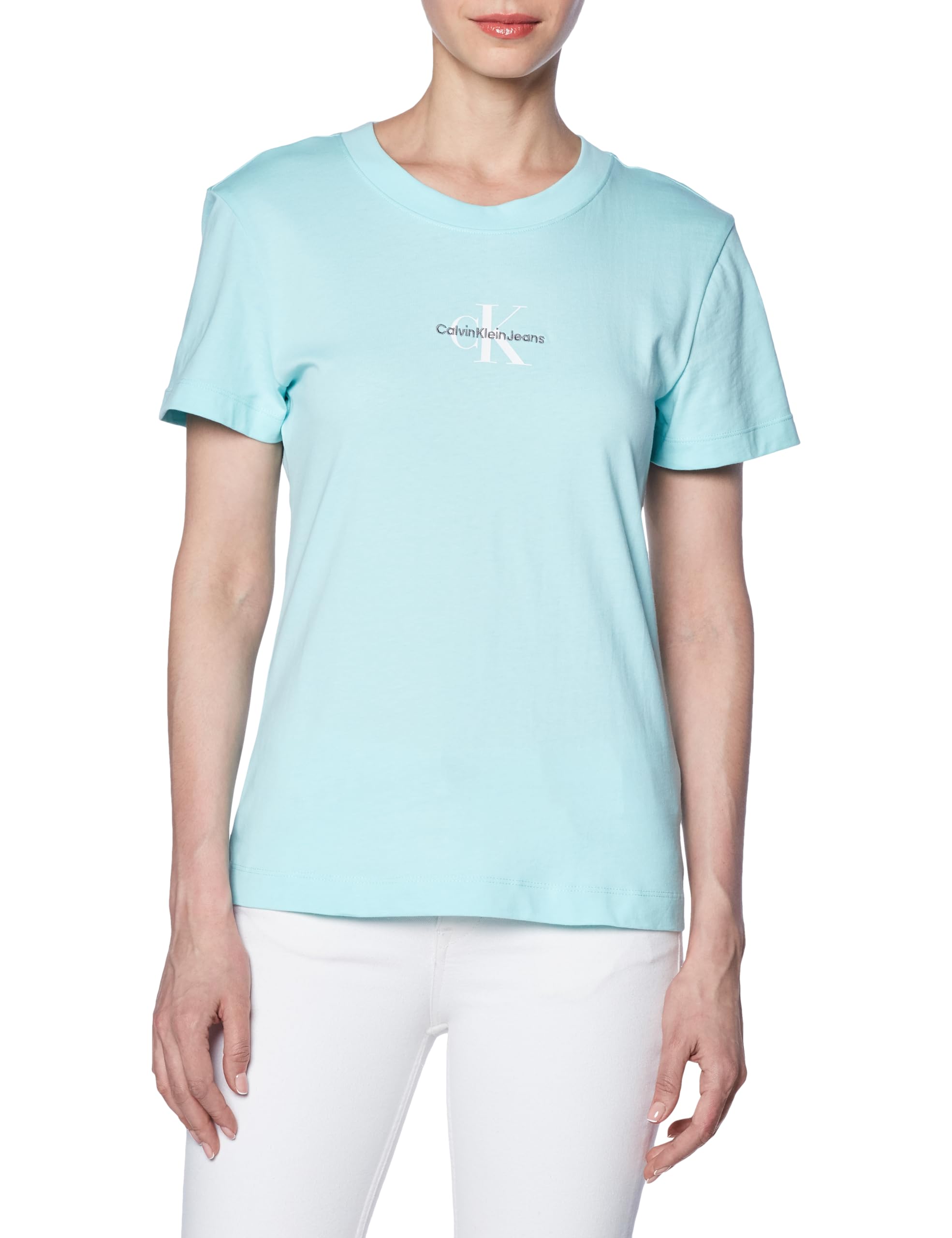 Calvin Klein Jeans Camiseta de Manga Corta para Mujer Monologo Slim con Cuello Redondo