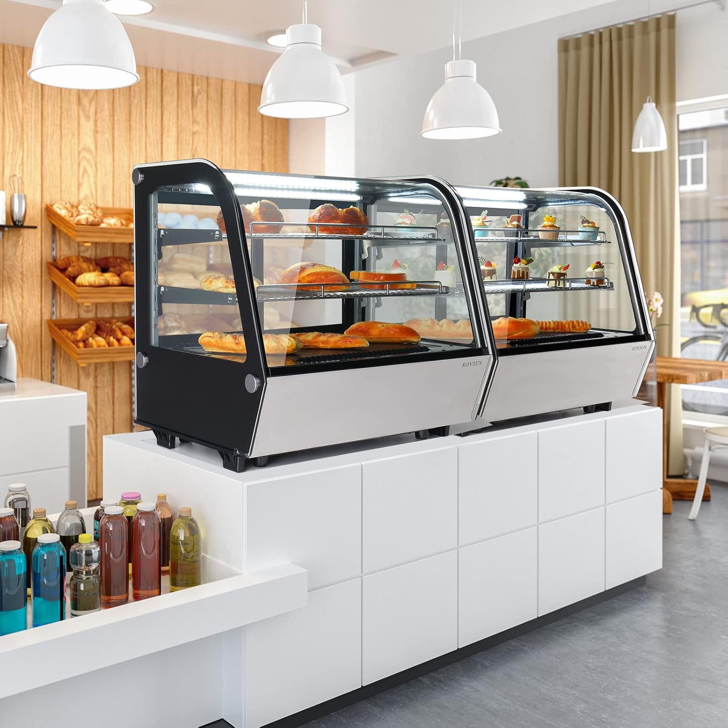 ROVSUN 4.2 Cu.Ft Refrigerated Display Case Commercial Countertop Refrigerator ETL NSF Certified, Display Refrigerator w/LED Automatic Defrosting Air-cooling Rear Sliding Door for Cafe Restaurant