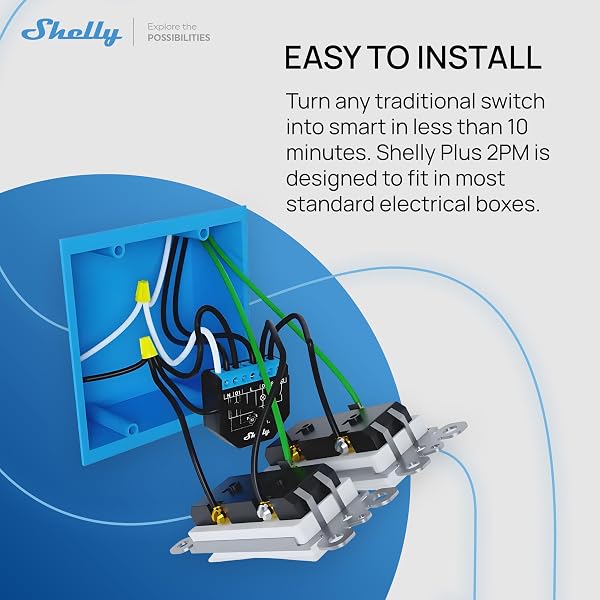 Shelly Plus 2PM interruttore Relè Wi-Fi a 2 canali, consente controllo di luci e interruttori o apertura e chiusura di tapparelle e misurazione della potenza rilevata, nero - 2
