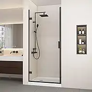 Bathbliss Frameless Pivot Shower Door, Glass Shower Door for Bathroom, 34" W x 72" H, Nano-Coated 5/16" (8mm) Clear SGCC Tempered Glass, Matte Black Finish