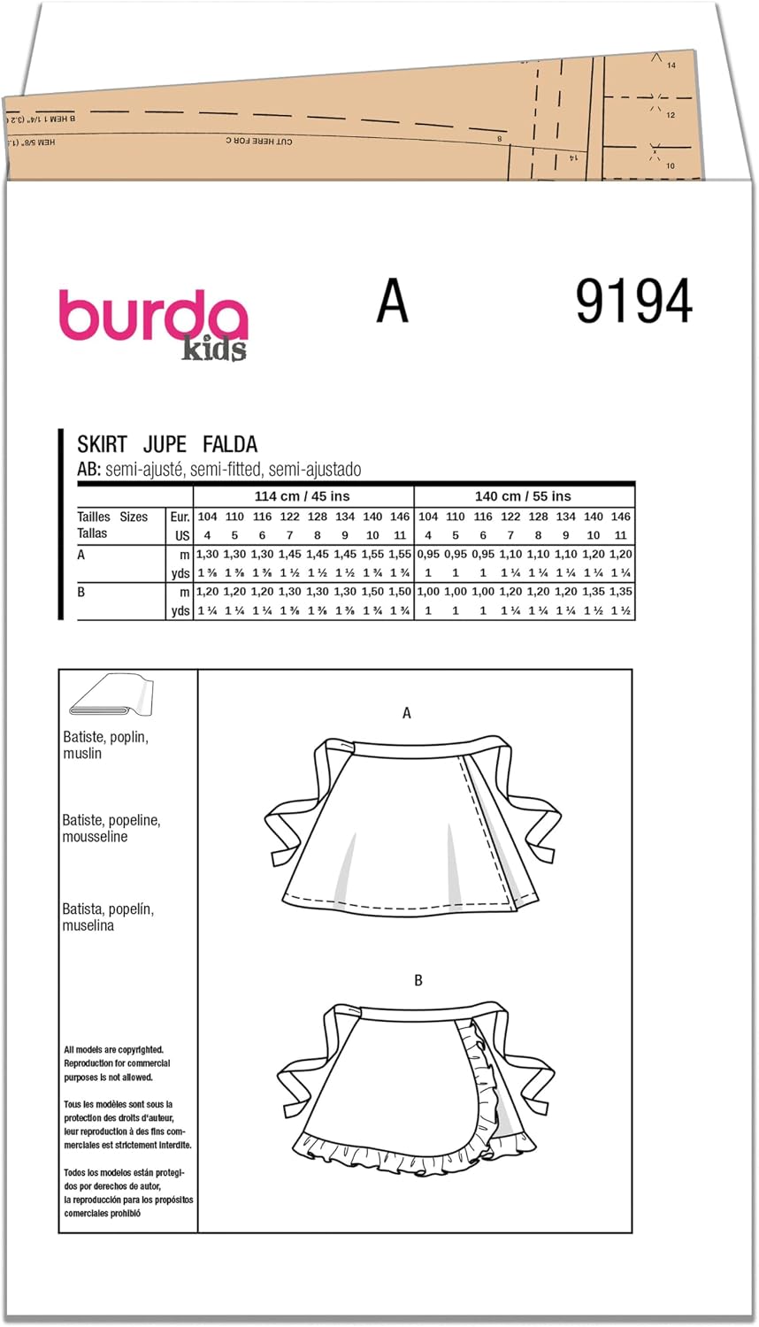 Burda Style 9194 Sewing Pattern for Misses Skirt