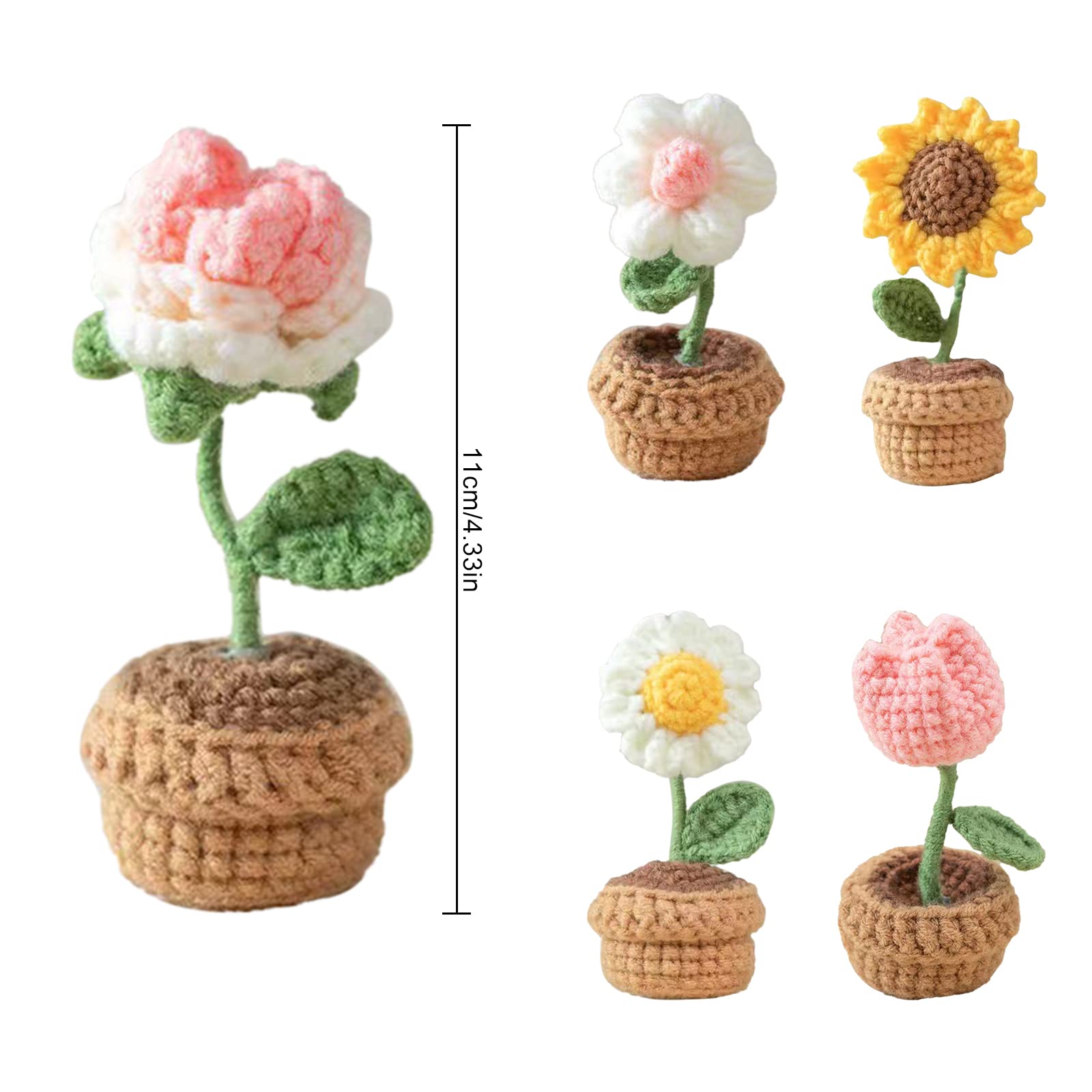 Fiori colorati in vaso all'uncinetto Mini fiori a più colori per maglieria con fiori in filato per fiori Fiori all'uncinetto Fiori in vaso Decorazioni per la casa - Italia