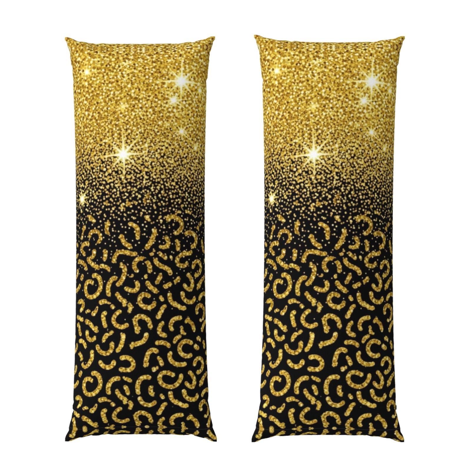 Body Pillow Cover 20x54 Inch, Black Gold Glitter Cheetah Leopard Print, Plush Velvet Long Pillowcase with Zipper, Softffy Rectangular Case for Couch Bed Hotel Decor