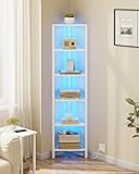 TUTOTAK 6-Tier Corner Bookshelf with LED Light,Corner Shelf for Small Space, Narrow Display Corner Shelf Stand with Storage Rack, for Living Room, Bedroom, Pure White V1BS05BW006L