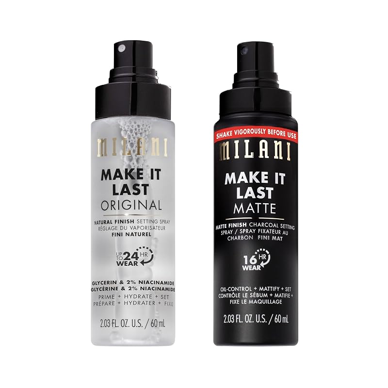 Bruma fixadora de maquiagem Milani Make It Last Original Natural e Matte, Pacote com 2