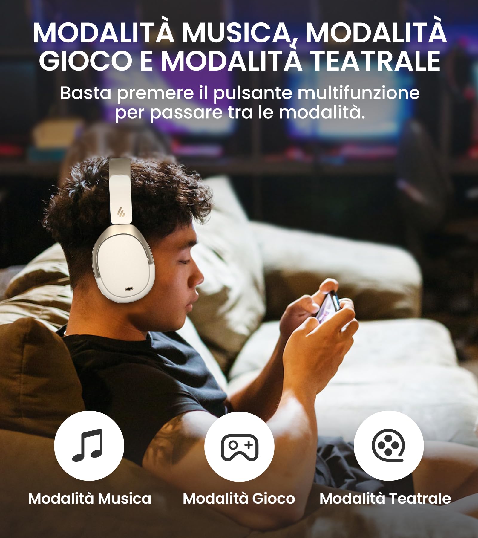 Edifier WH950NB Cuffie Cancellazione Attiva Rumore, Hi-Res Audio Wireless LDAC Codec, 55 Ore Autonomia, Google Fast Pairing per Android, EQ Custom via APP, Bluetooth V5.3 Dual Connesione, Pieghevole