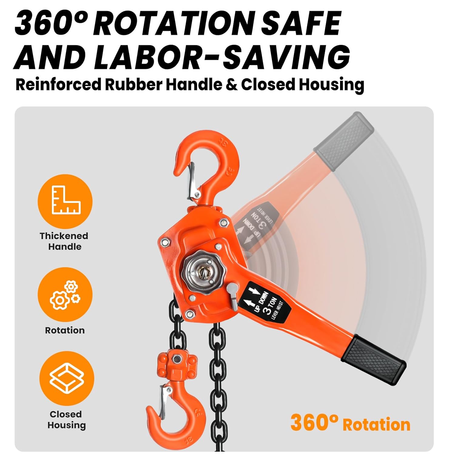 Vohala Manual Lever Chain Hoist, 6 Ton 13200 lbs Capacity 10 FT Come Along, G80 Galvanized Carbon Steel, 360° Rotation & Auto Chain Leading,with Double-Pawl Brake