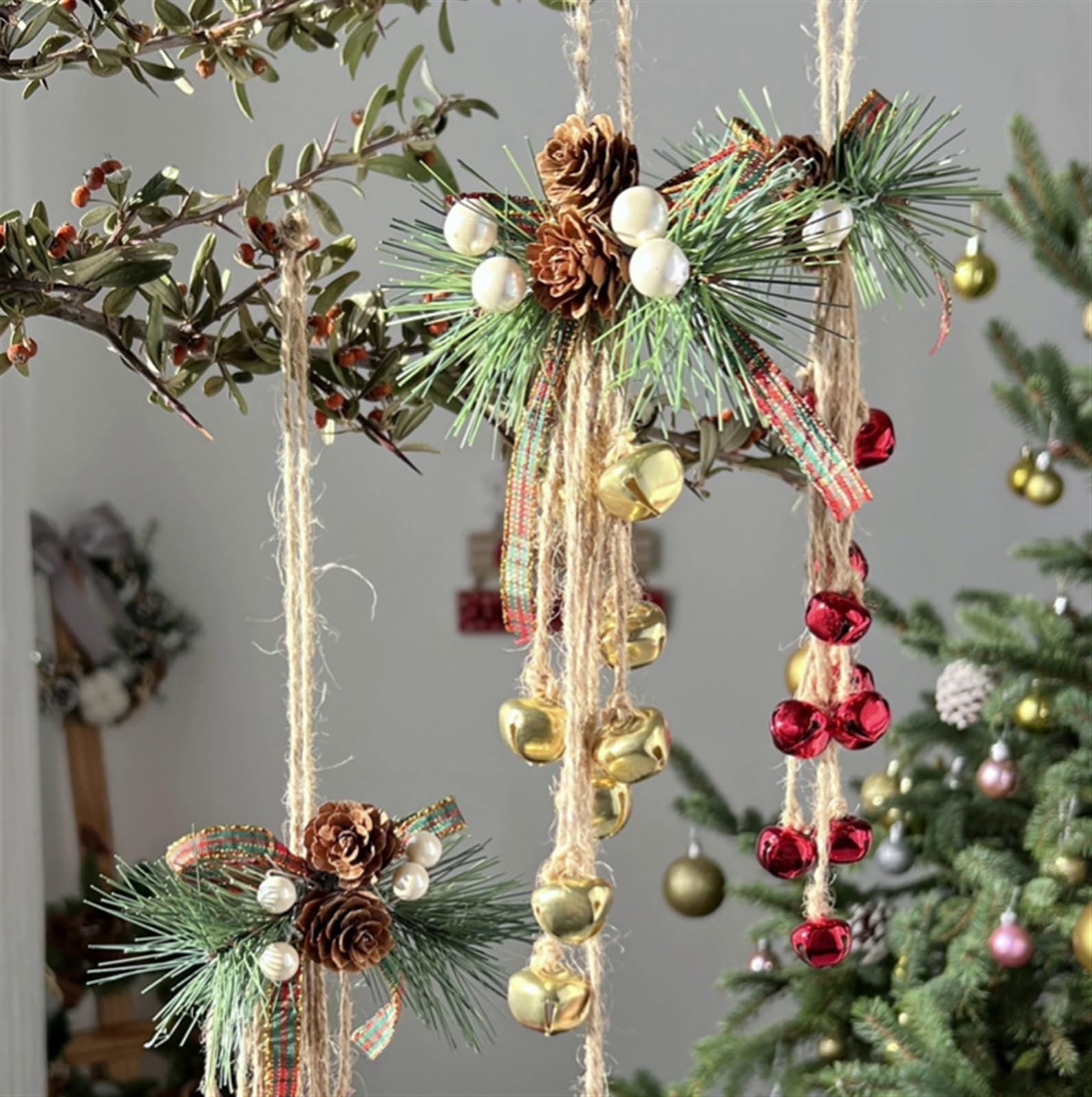 Campanelle Natale 5 Campanellini Bianchi Natalizi, Campanelli Artigianali Rustici for La Ghirlanda della Albero di Natale Decorazioni(Gold)
